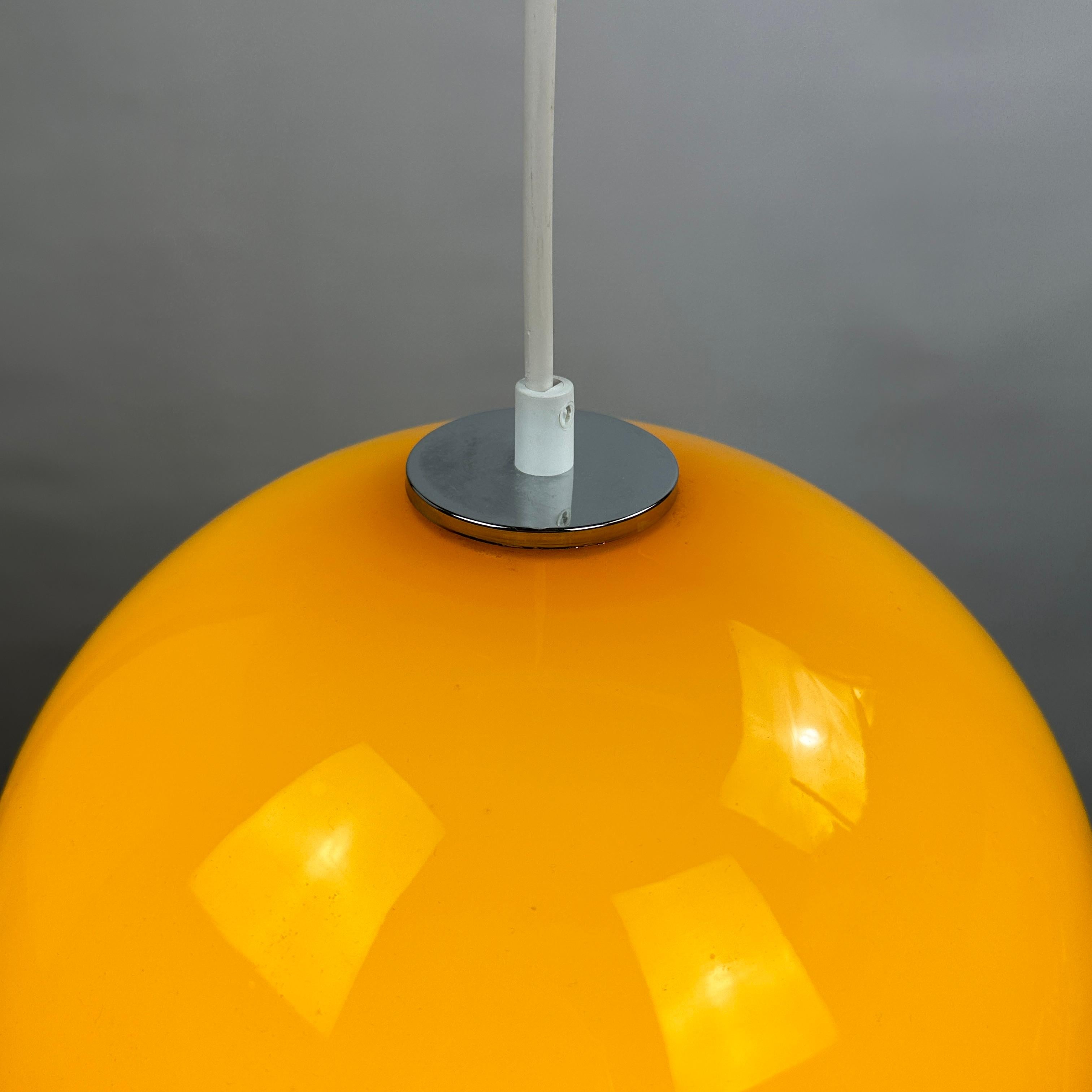 German Yellow glass globe pendant light XL by Peill and Putzler 1960 For Sale