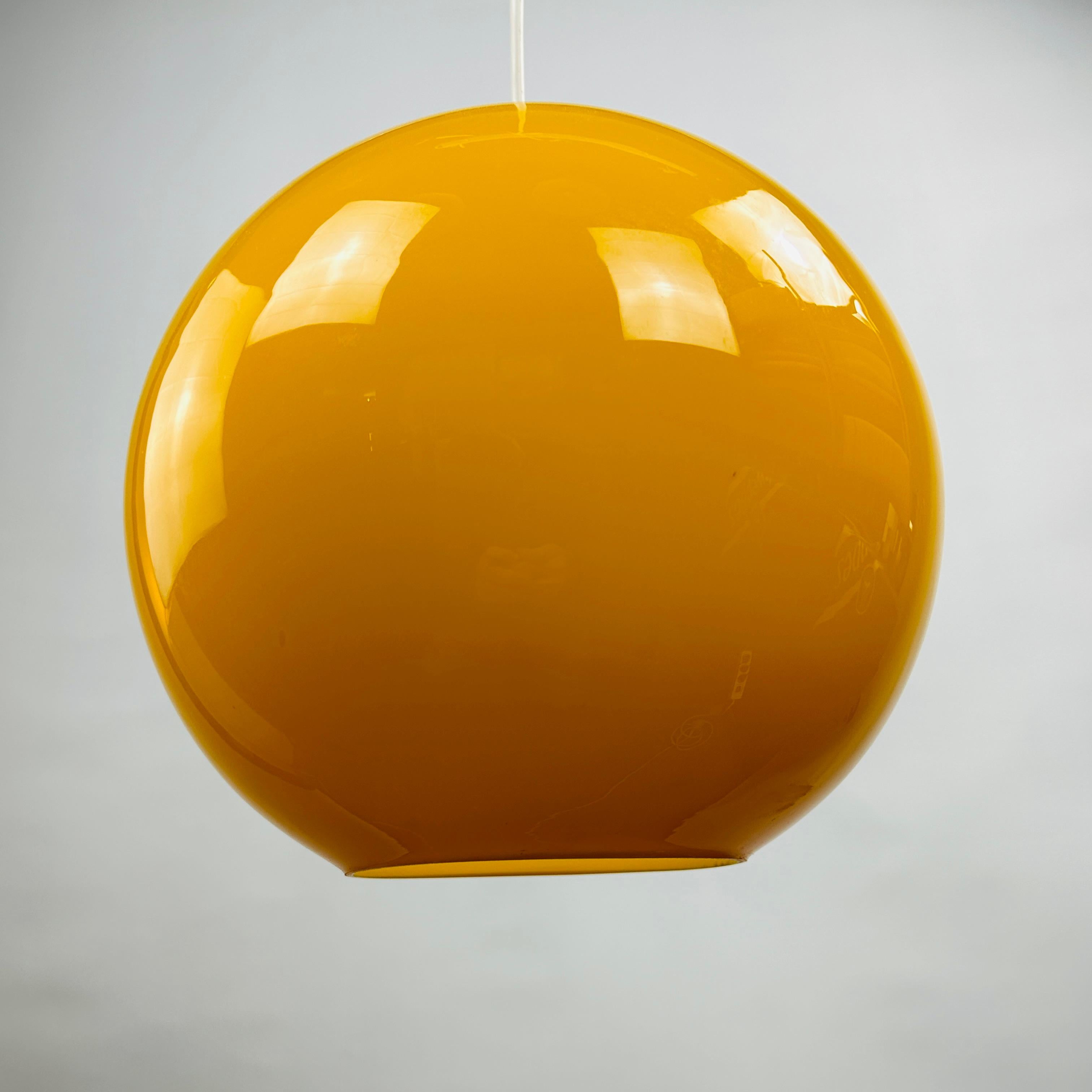 Yellow glass globe pendant light XL by Peill and Putzler 1960 For Sale 2