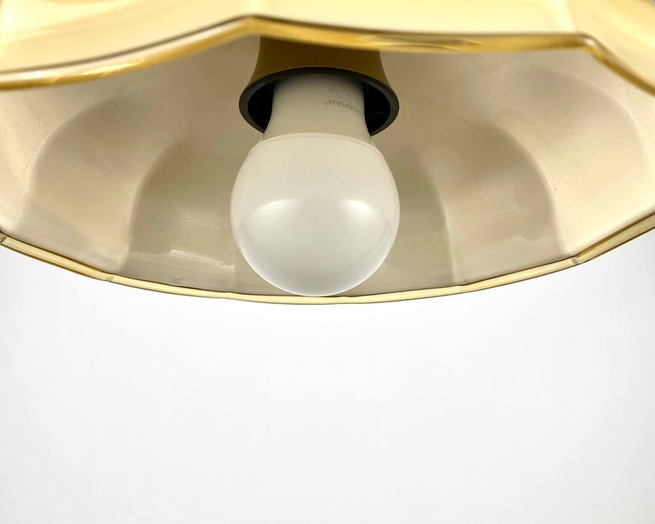 Mid-Century Modern Yellow Glass Pendant Lamp with Brass Fixing, France, 1960  Vintage Chandelier For Sale