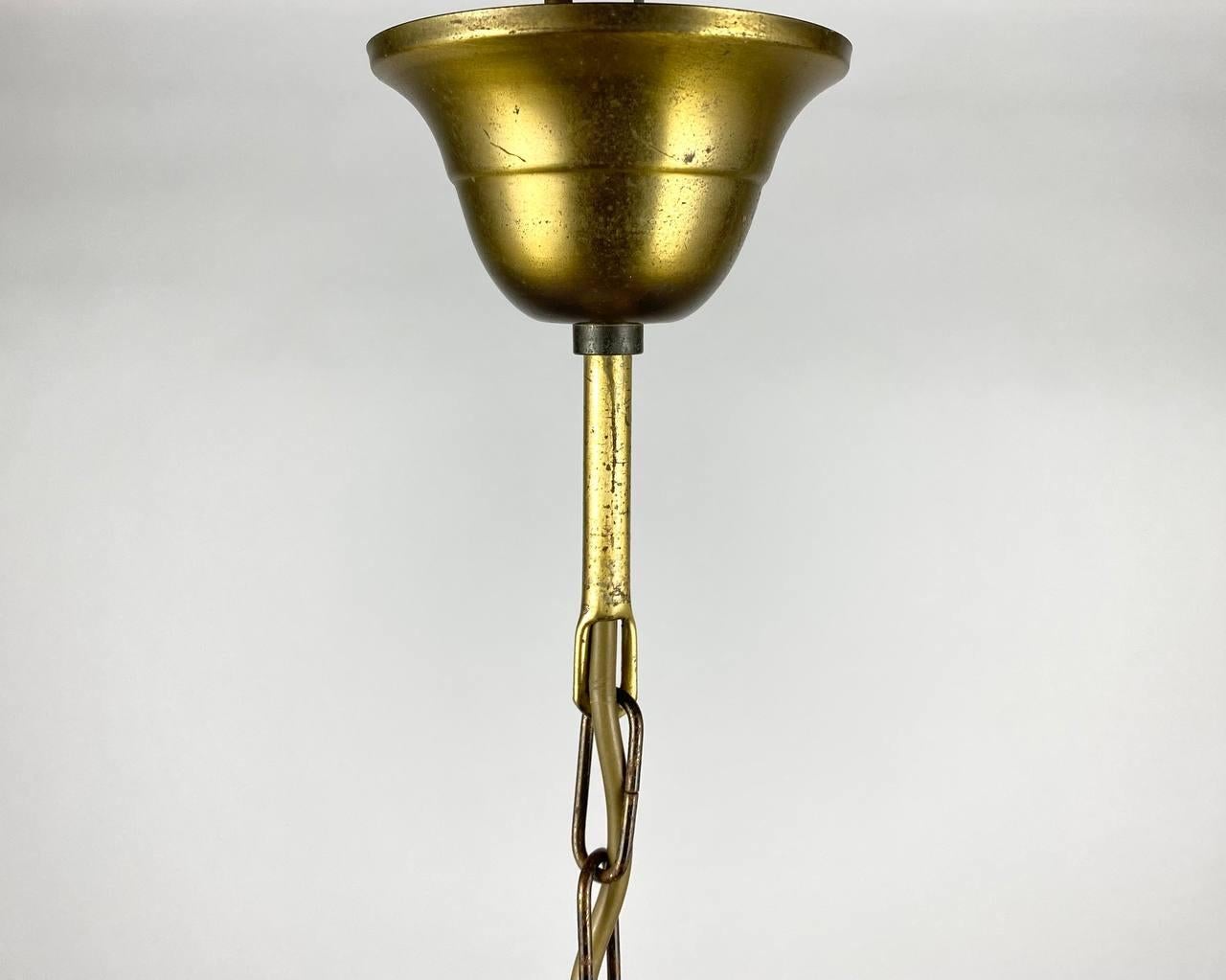 Hand-Crafted Yellow Glass Pendant Lamp with Brass Fixing, France, 1960  Vintage Chandelier For Sale