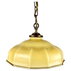 Yellow Glass Pendant Lamp with Brass Fixing, France, 1960  Vintage Chandelier