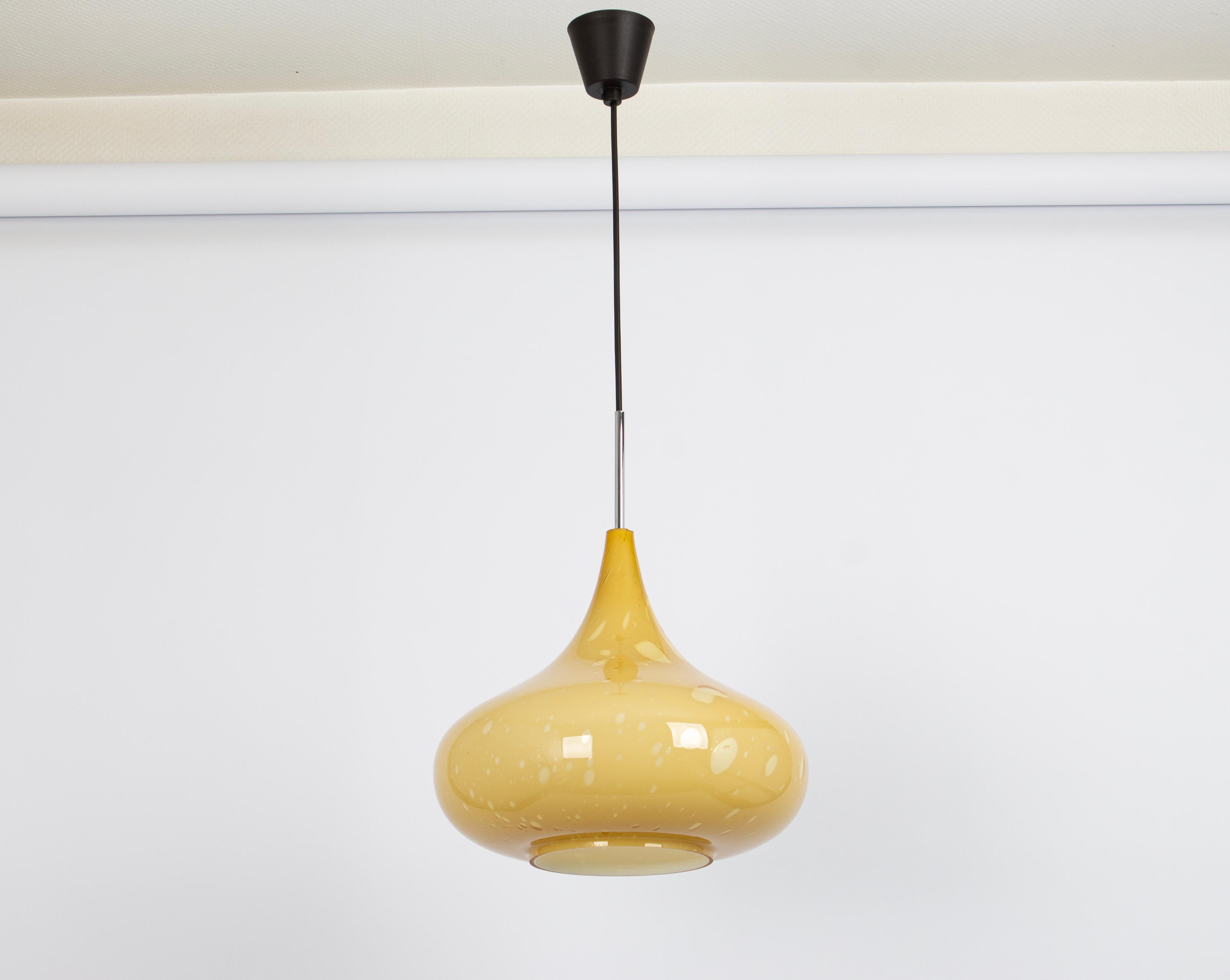 Mid-Century Modern Yellow Glass Pendant Light Designed by Peill &Putzler, Germany, 1970s