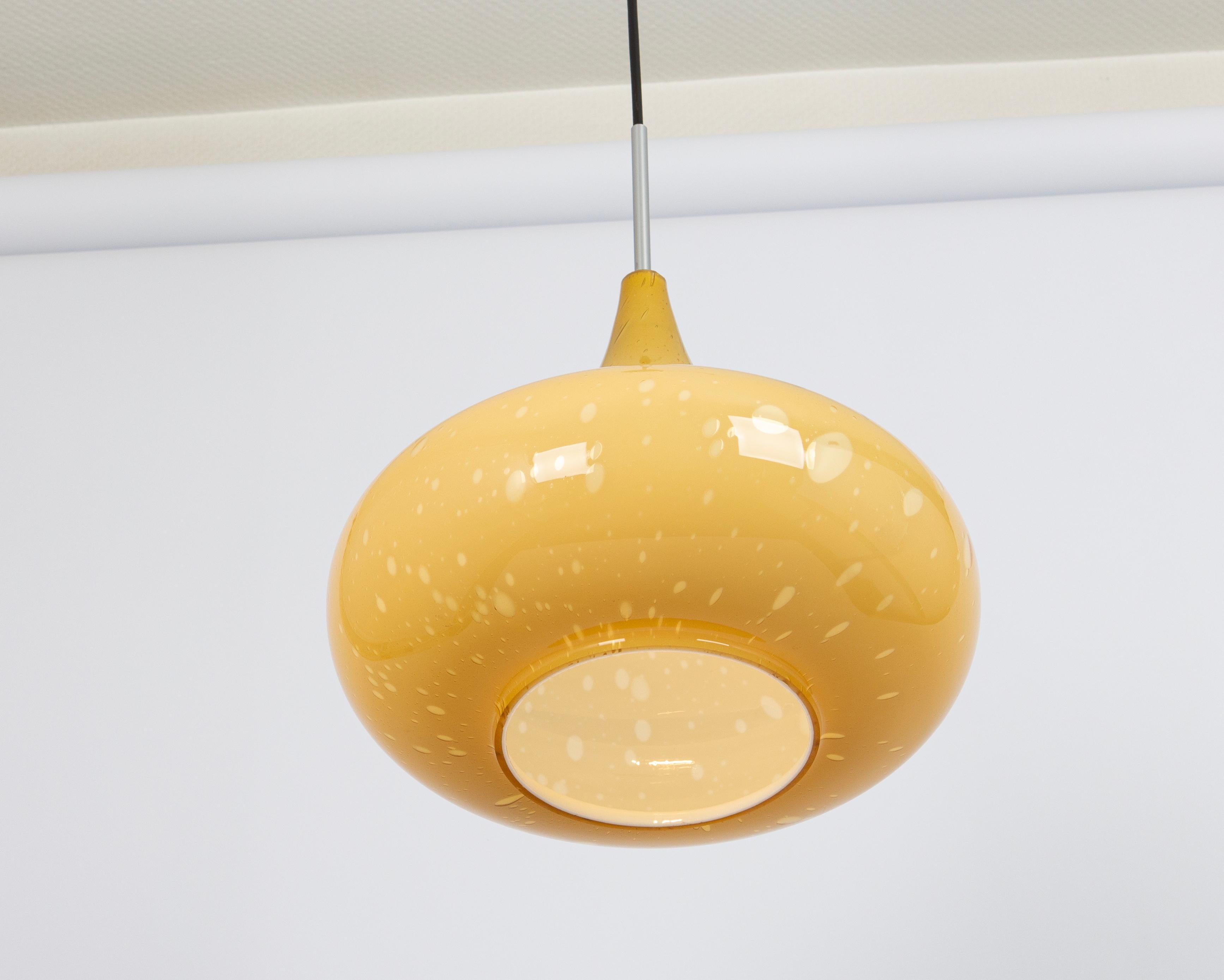Art Glass Yellow Glass Pendant Light Designed by Peill &Putzler, Germany, 1970s
