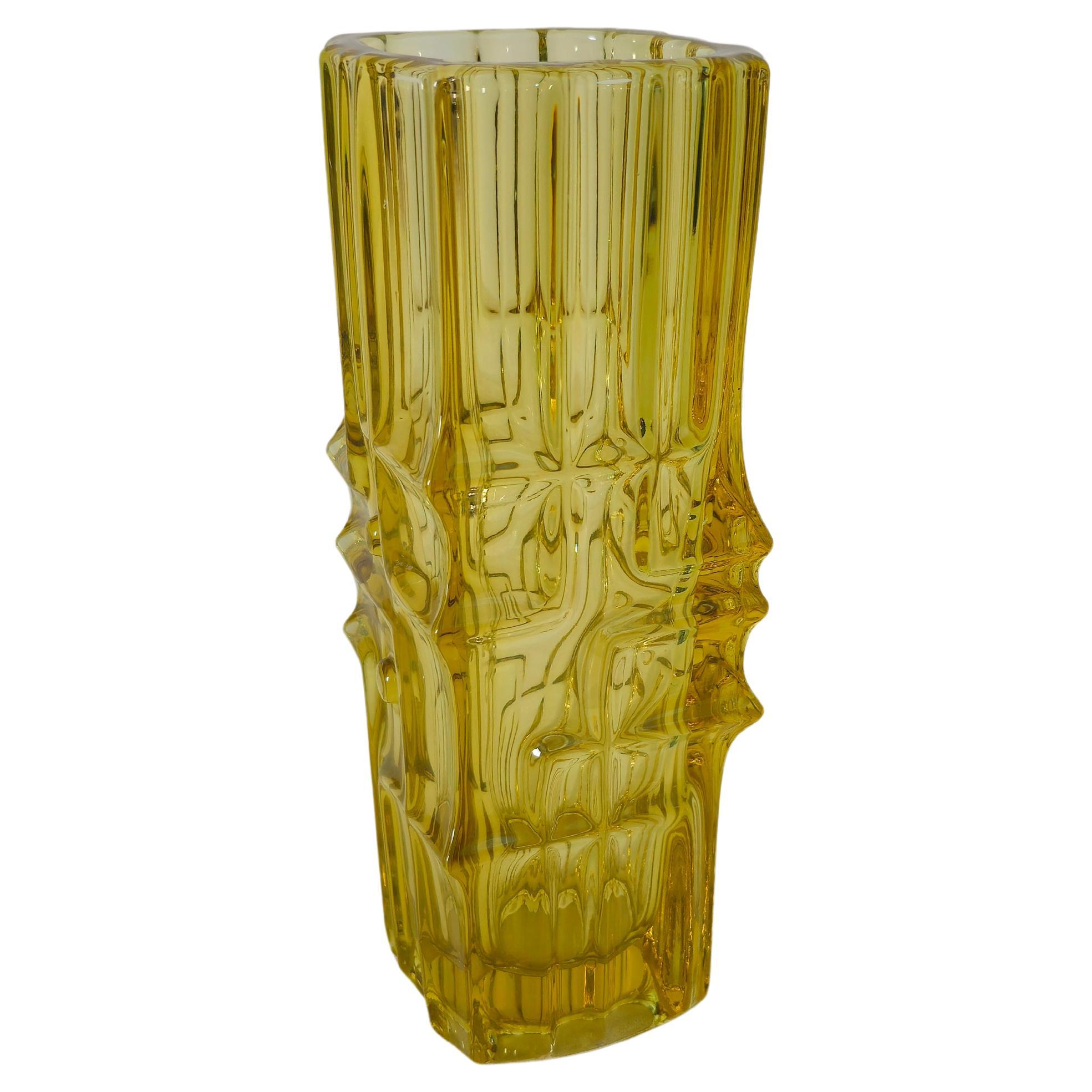 Yellow Glass Vase Mid-Century Modern Vintage 1960s