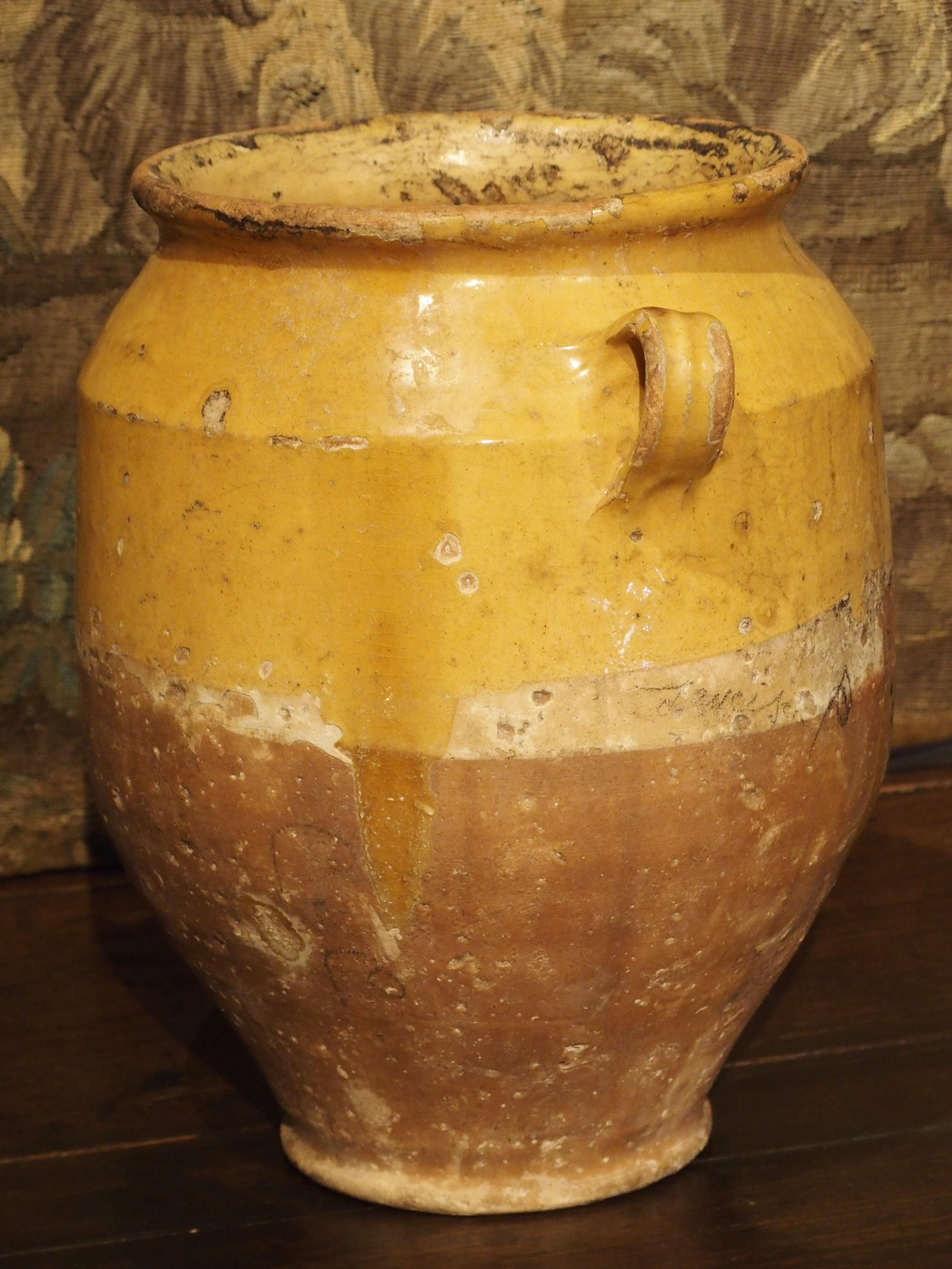 Yellow Glazed Antique French Terracotta Confit Pot, 19th Century 6