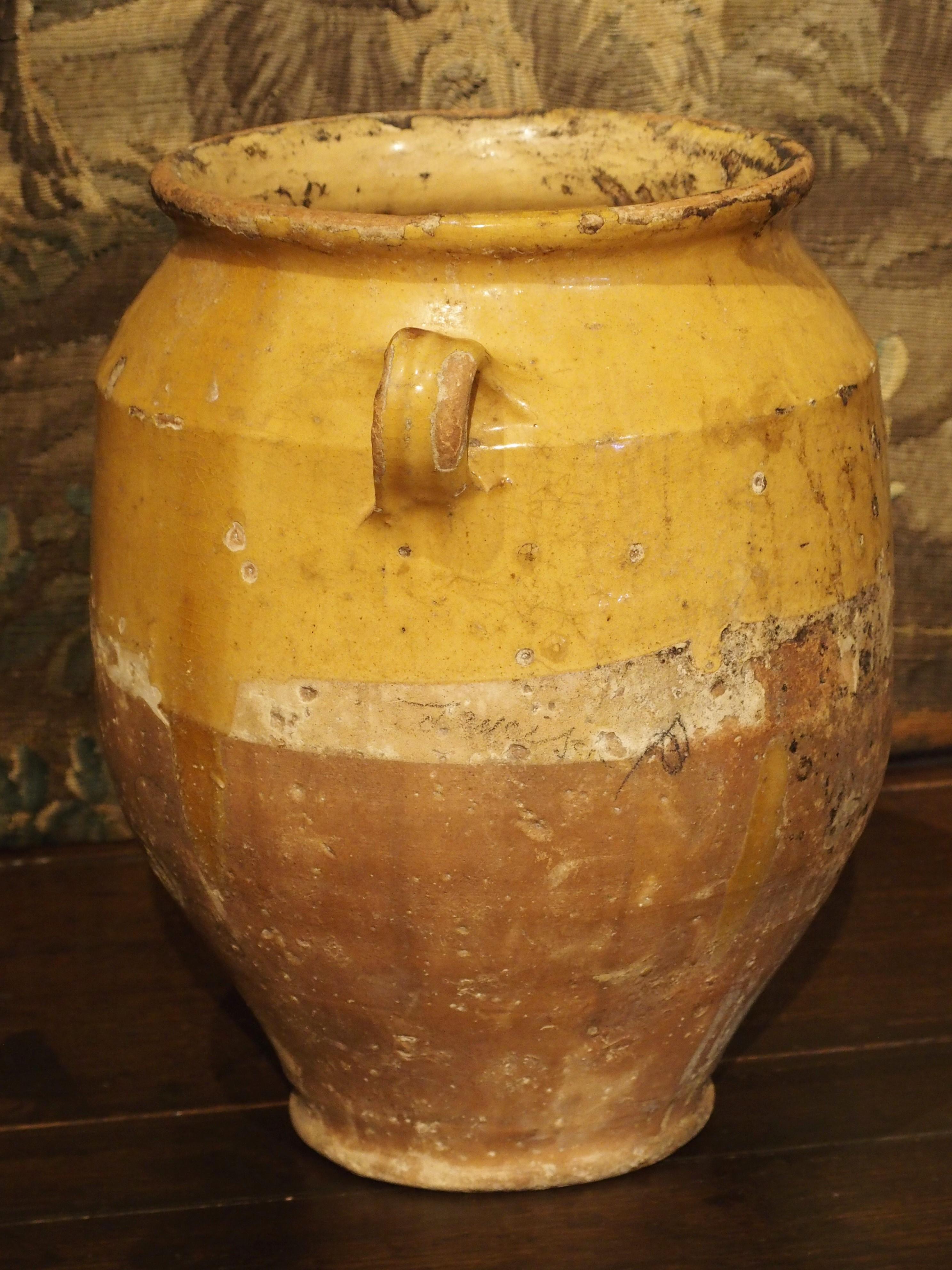 Yellow Glazed Antique French Terracotta Confit Pot, 19th Century 7