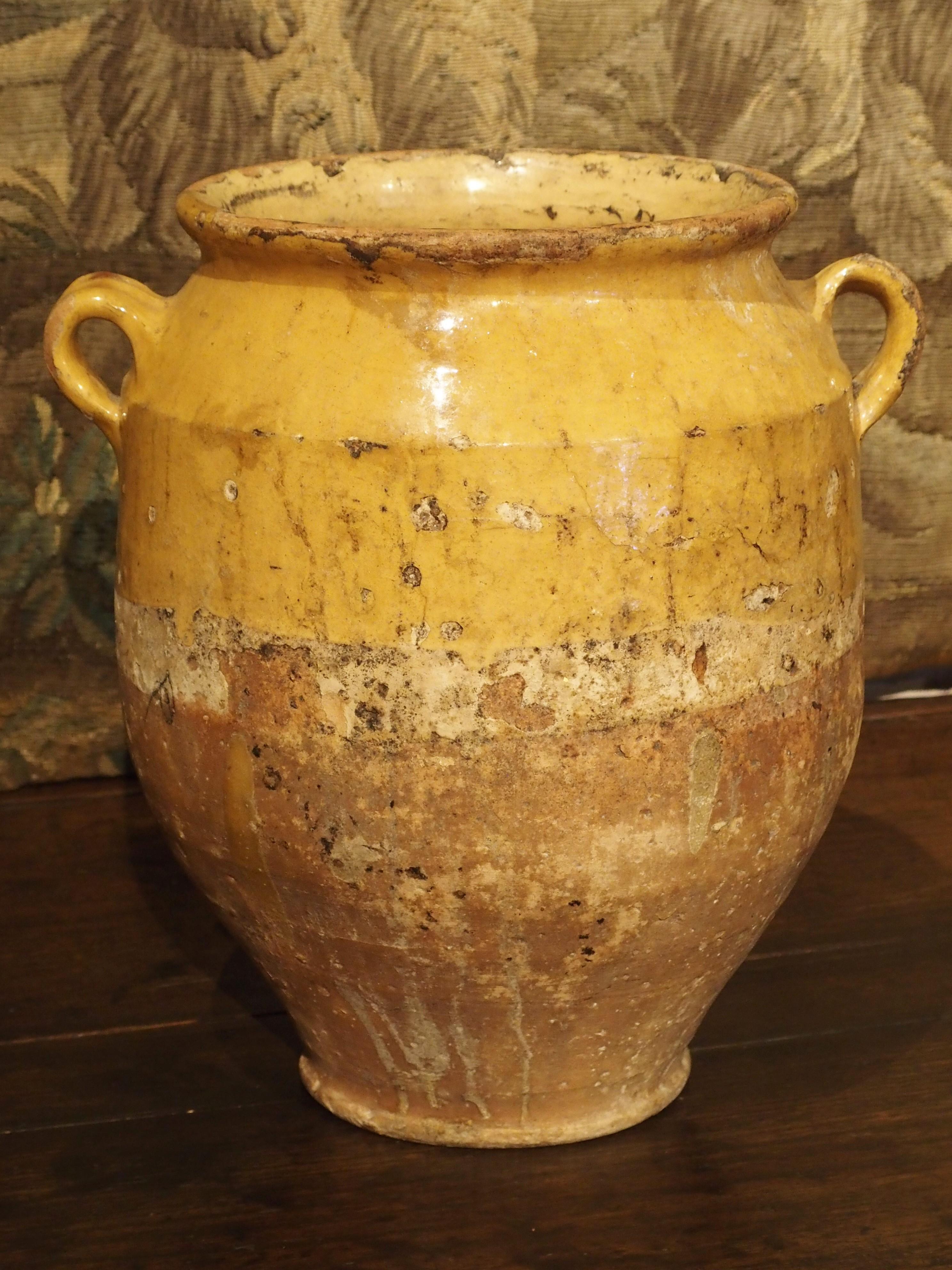 Yellow Glazed Antique French Terracotta Confit Pot, 19th Century 8