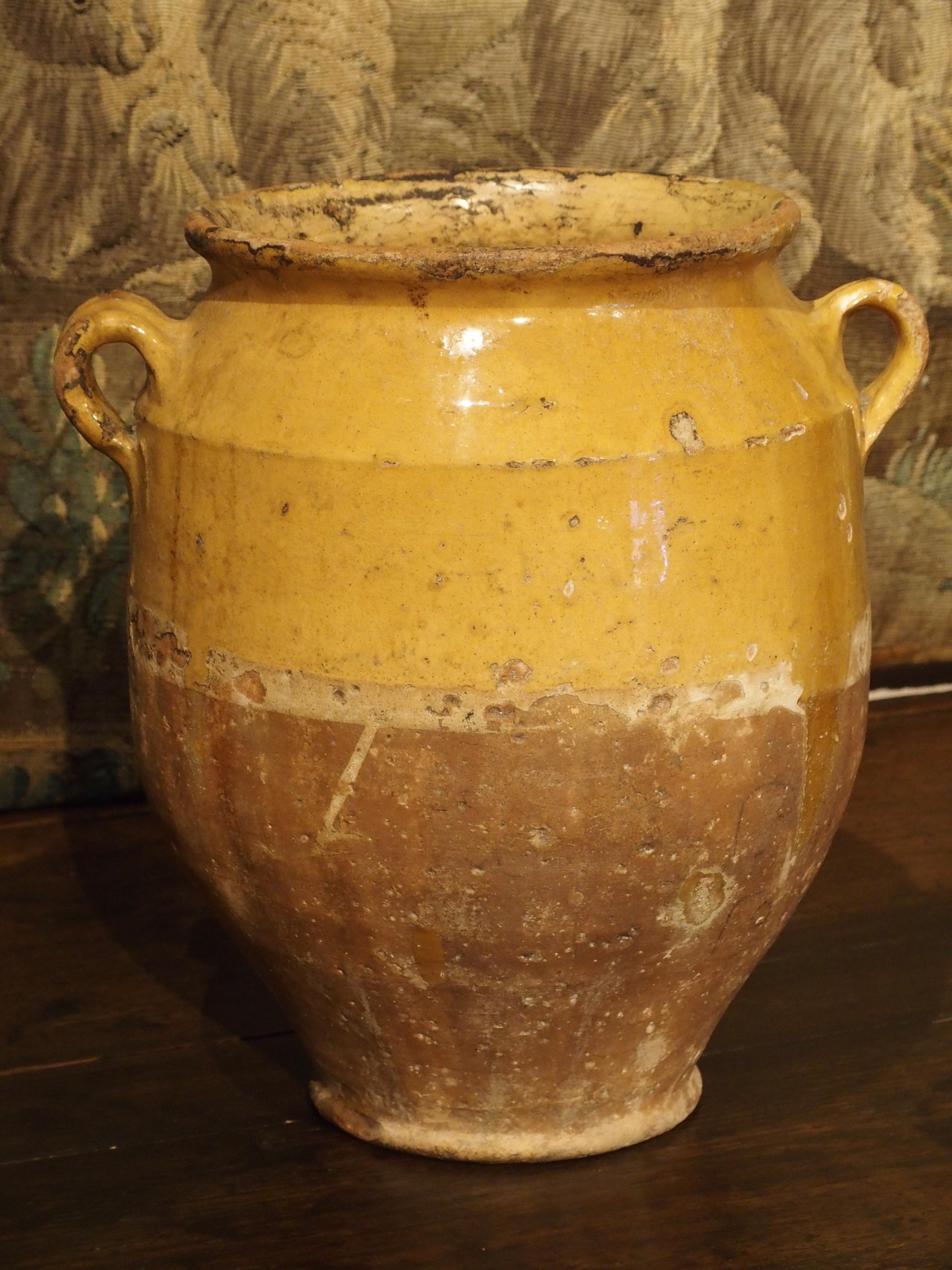 Yellow Glazed Antique French Terracotta Confit Pot, 19th Century 10