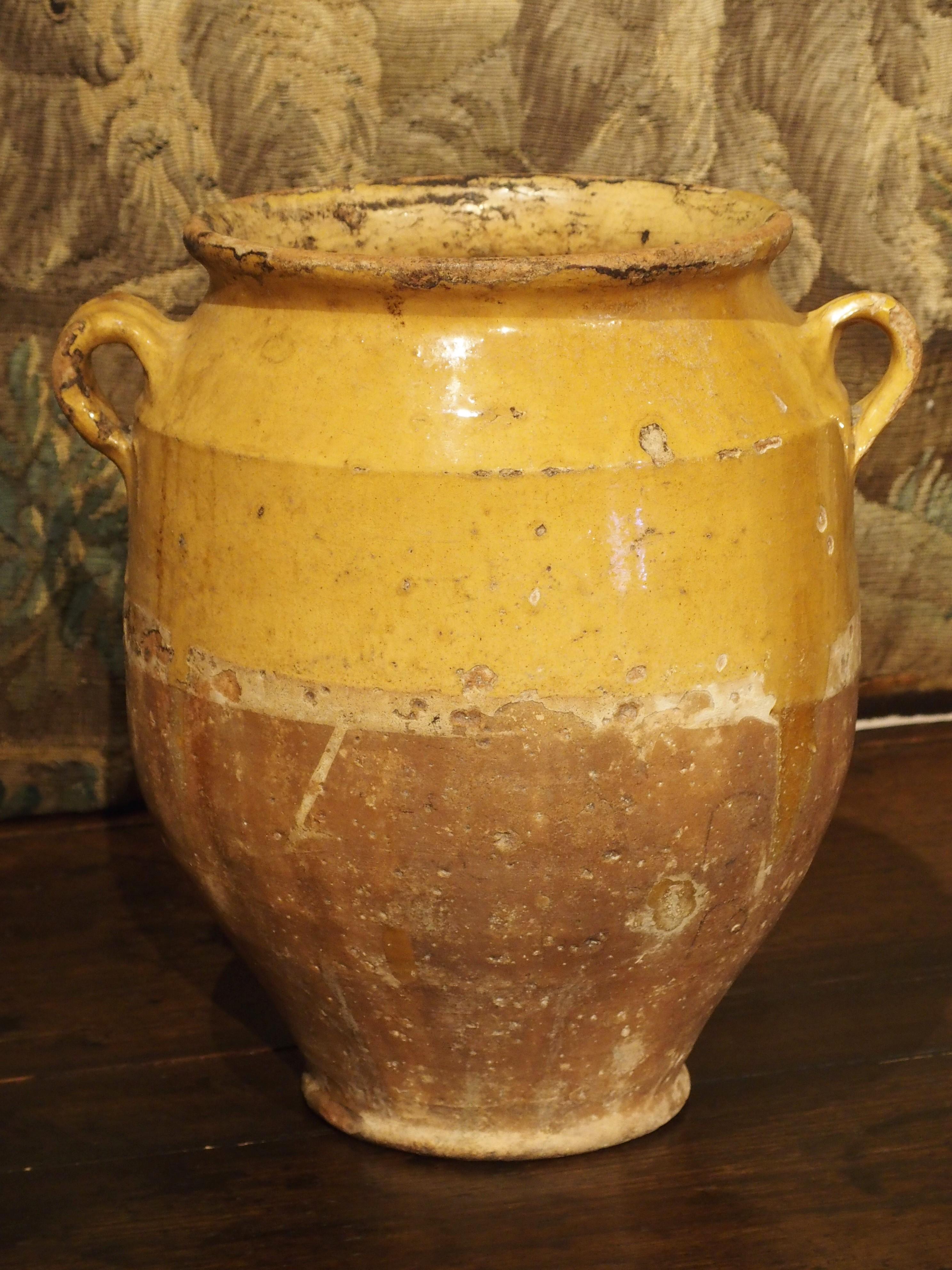 Yellow Glazed Antique French Terracotta Confit Pot, 19th Century 12