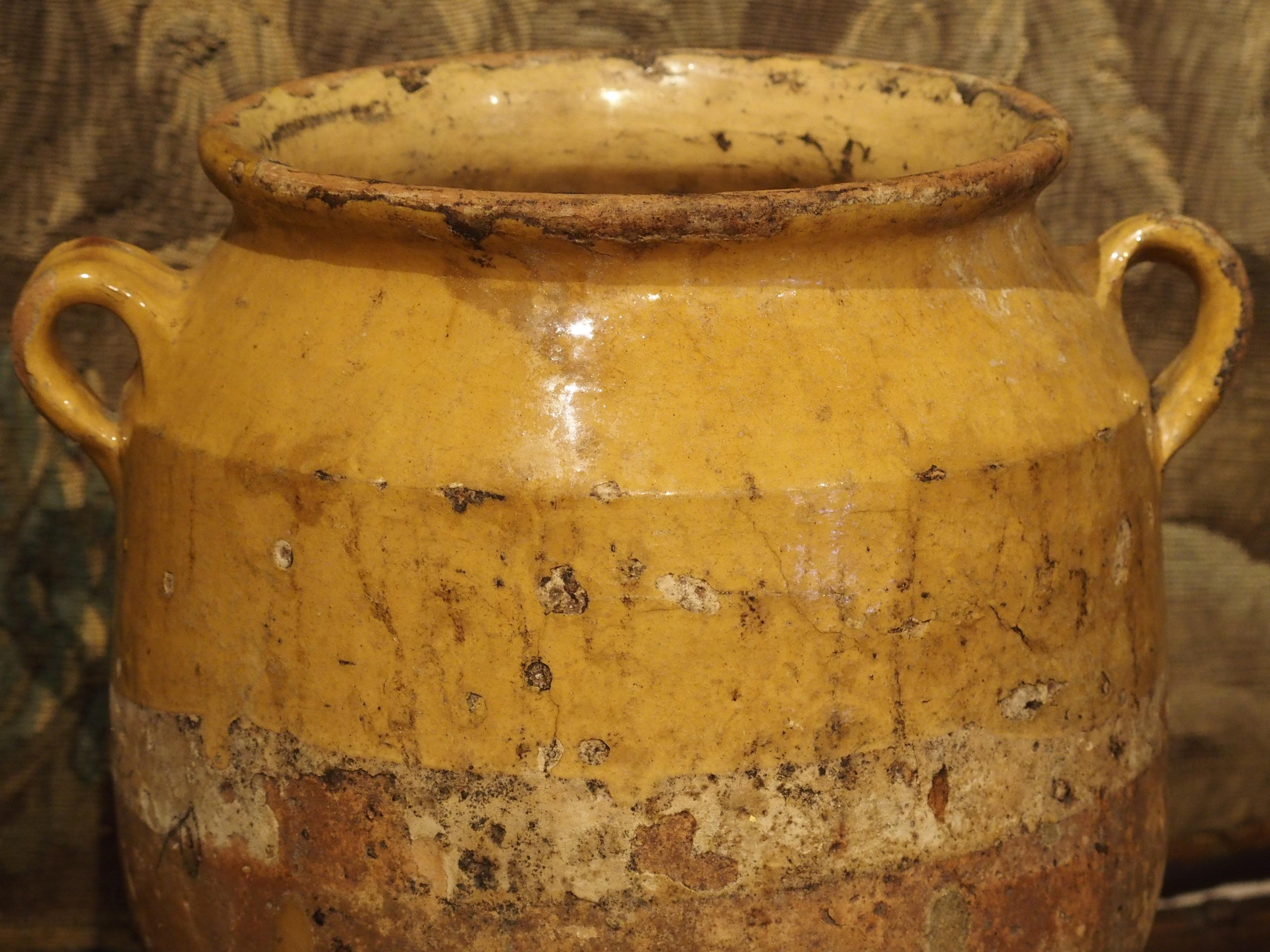 Yellow Glazed Antique French Terracotta Confit Pot, 19th Century 1