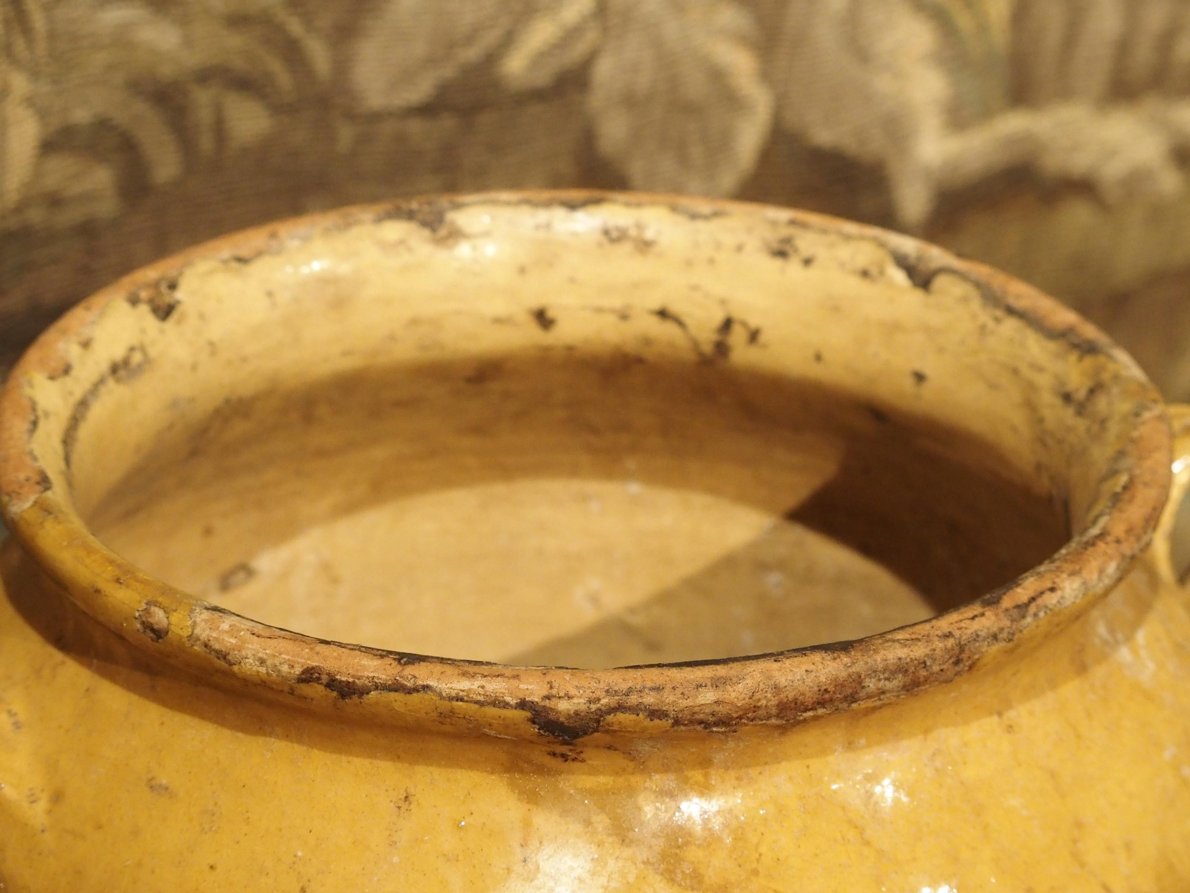 Yellow Glazed Antique French Terracotta Confit Pot, 19th Century 2