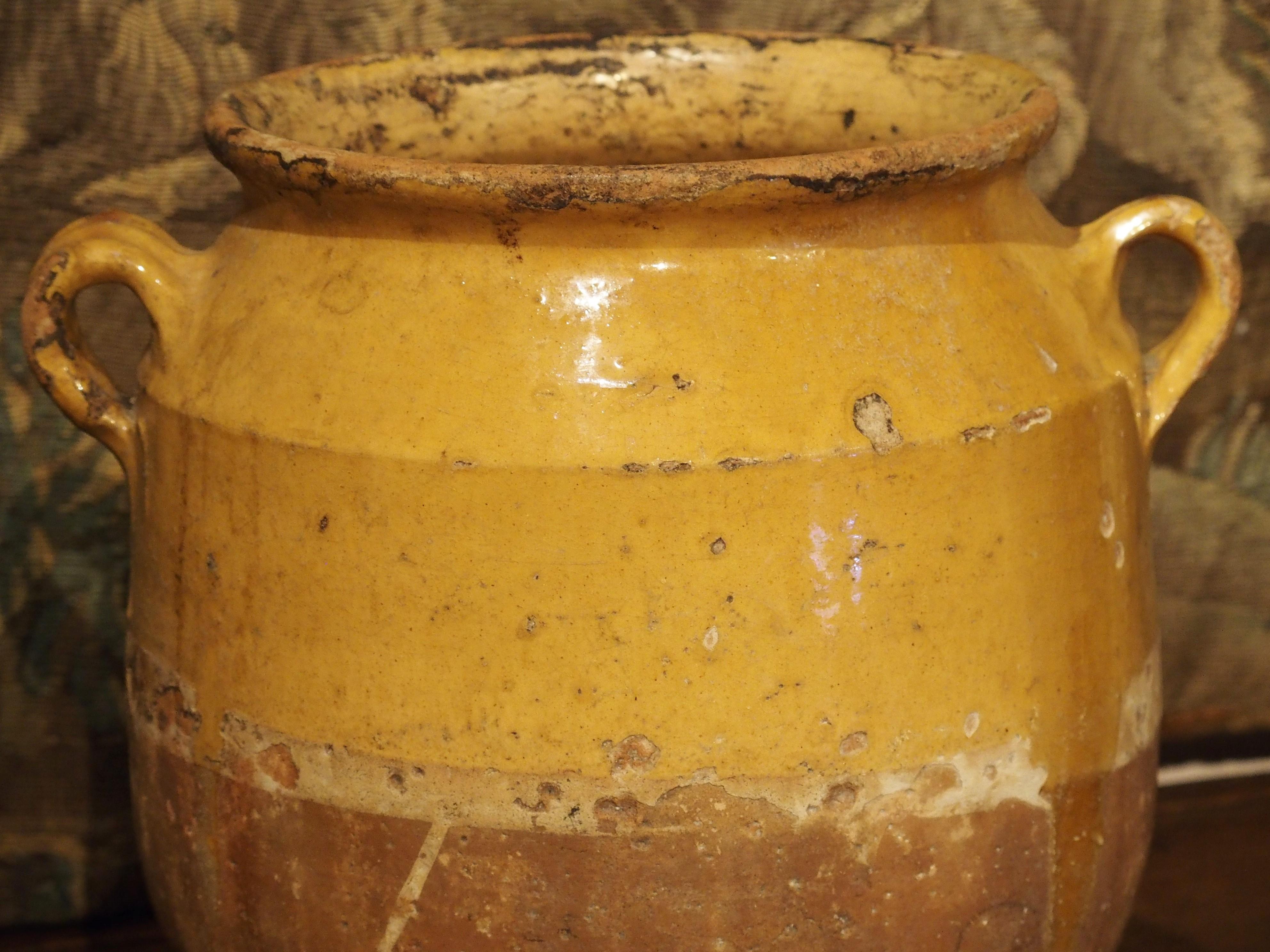 Yellow Glazed Antique French Terracotta Confit Pot, 19th Century 5