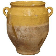 Yellow Glazed Antique French Terracotta Confit Pot