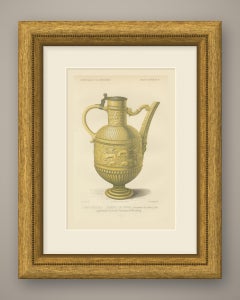 Yellow Glazed Earthenware Ewer, Würzburg, Antique Print, 1851