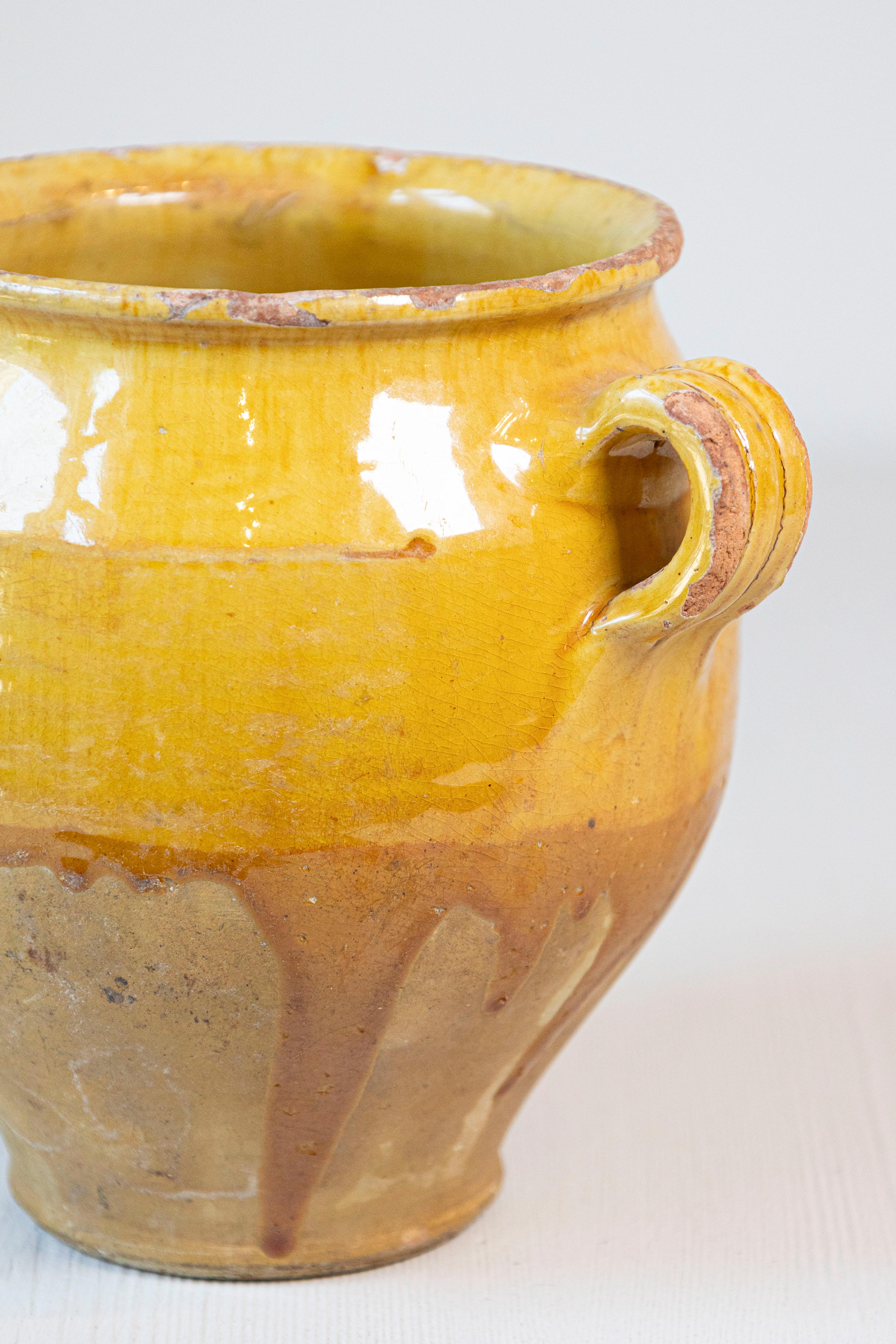 Yellow Glazed French Provincial Double Pot à Confit with Rustic Character 5