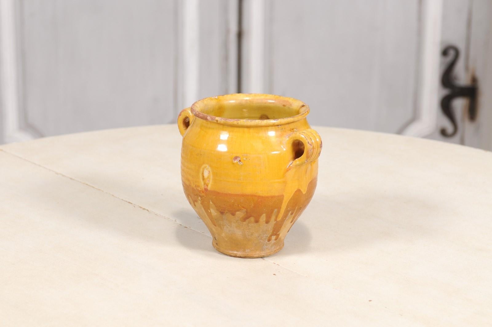 Pottery Yellow Glazed French Provincial Double Pot à Confit with Rustic Character For Sale