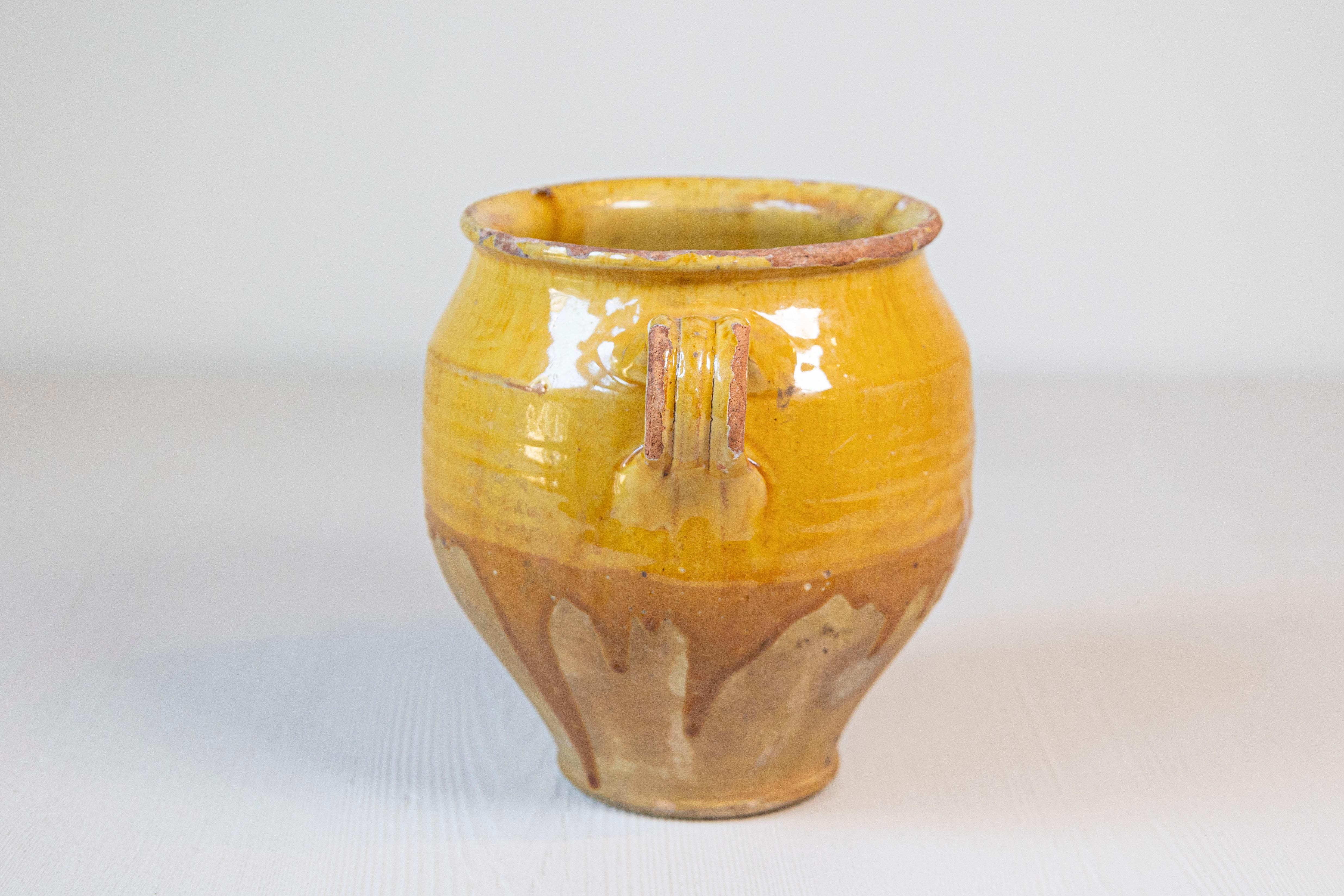 Pottery Yellow Glazed French Provincial Double Pot à Confit with Rustic Character