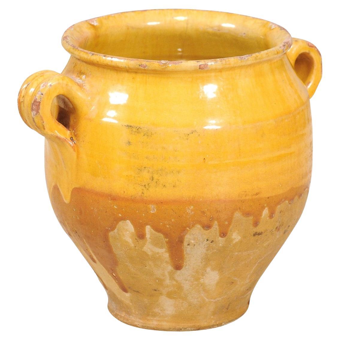 Yellow Glazed French Provincial Double Pot à Confit with Rustic Character For Sale