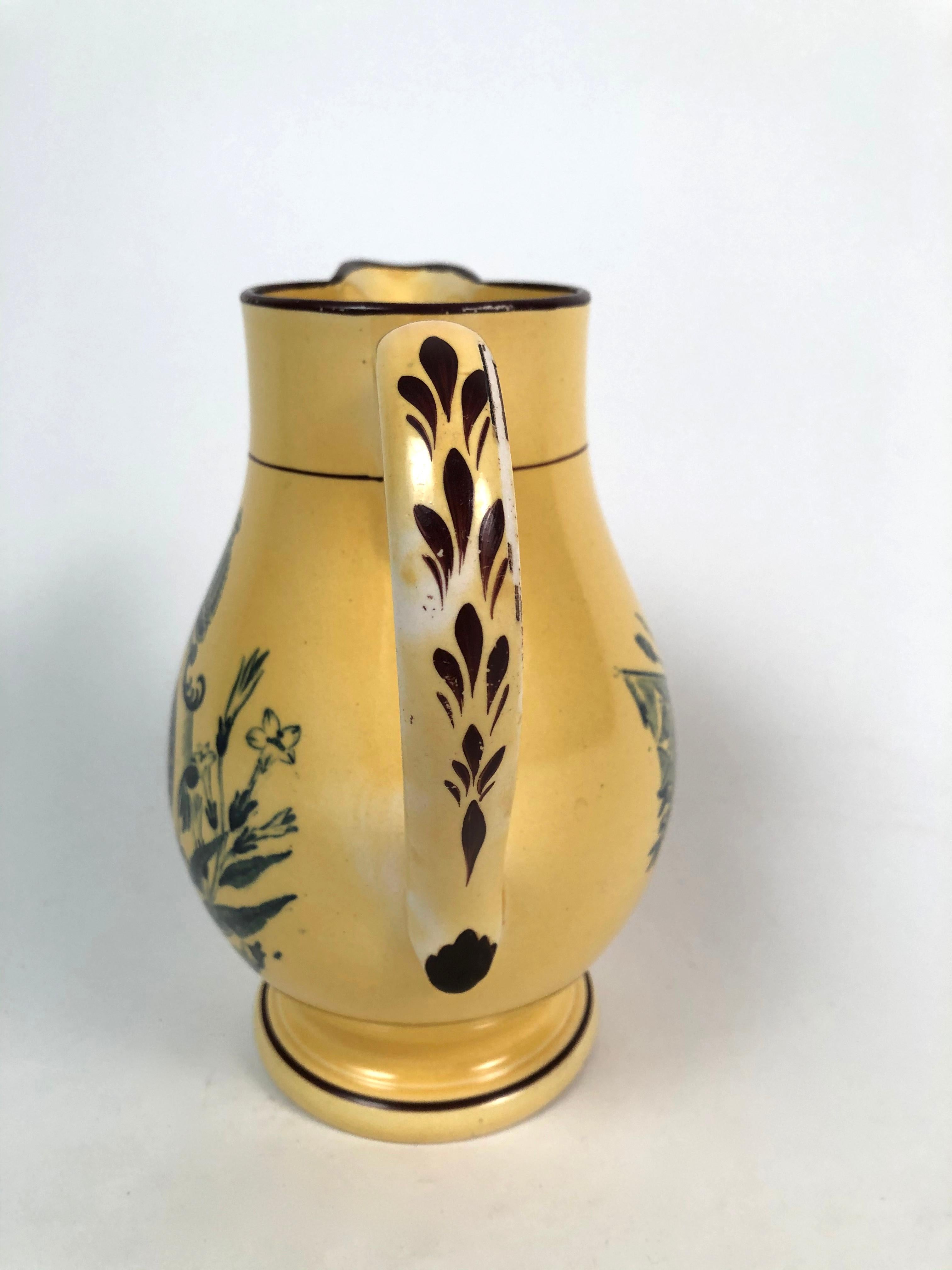 Hand-Painted Yellow Glazed Staffordshire Pottery Brazil Independence Pitcher, circa 1825
