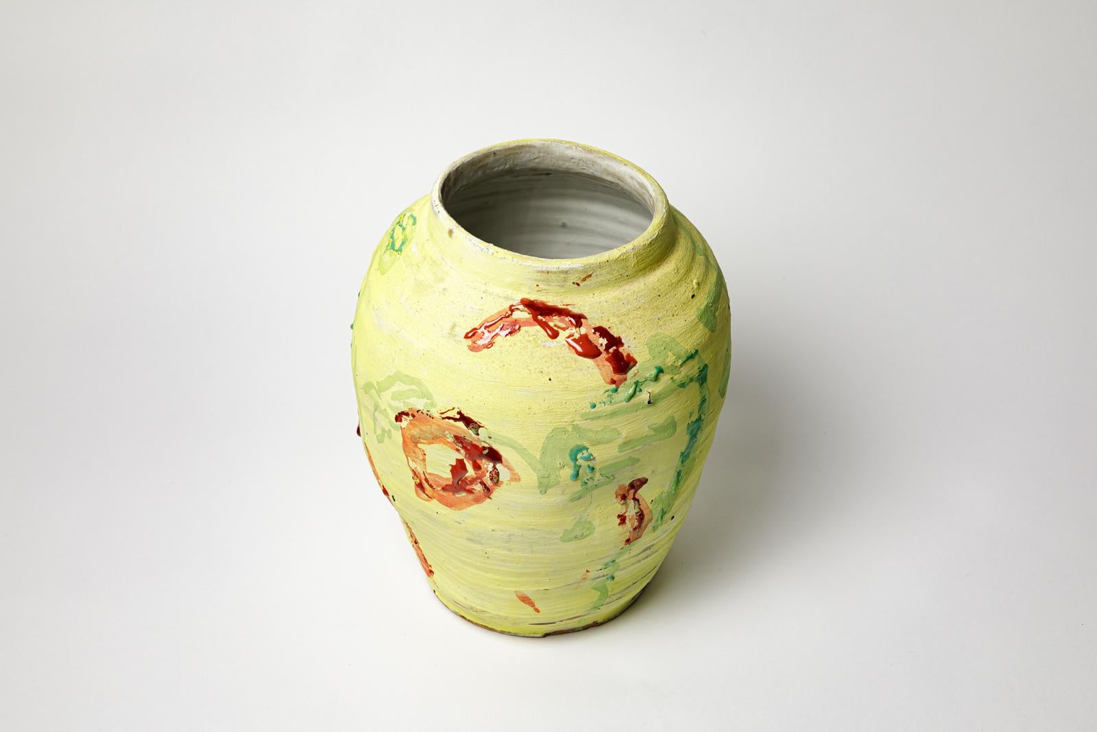 Yellow glazed stoneware vase by Brigitte Pénicaud, circa 2015. In Excellent Condition For Sale In Saint-Ouen, FR