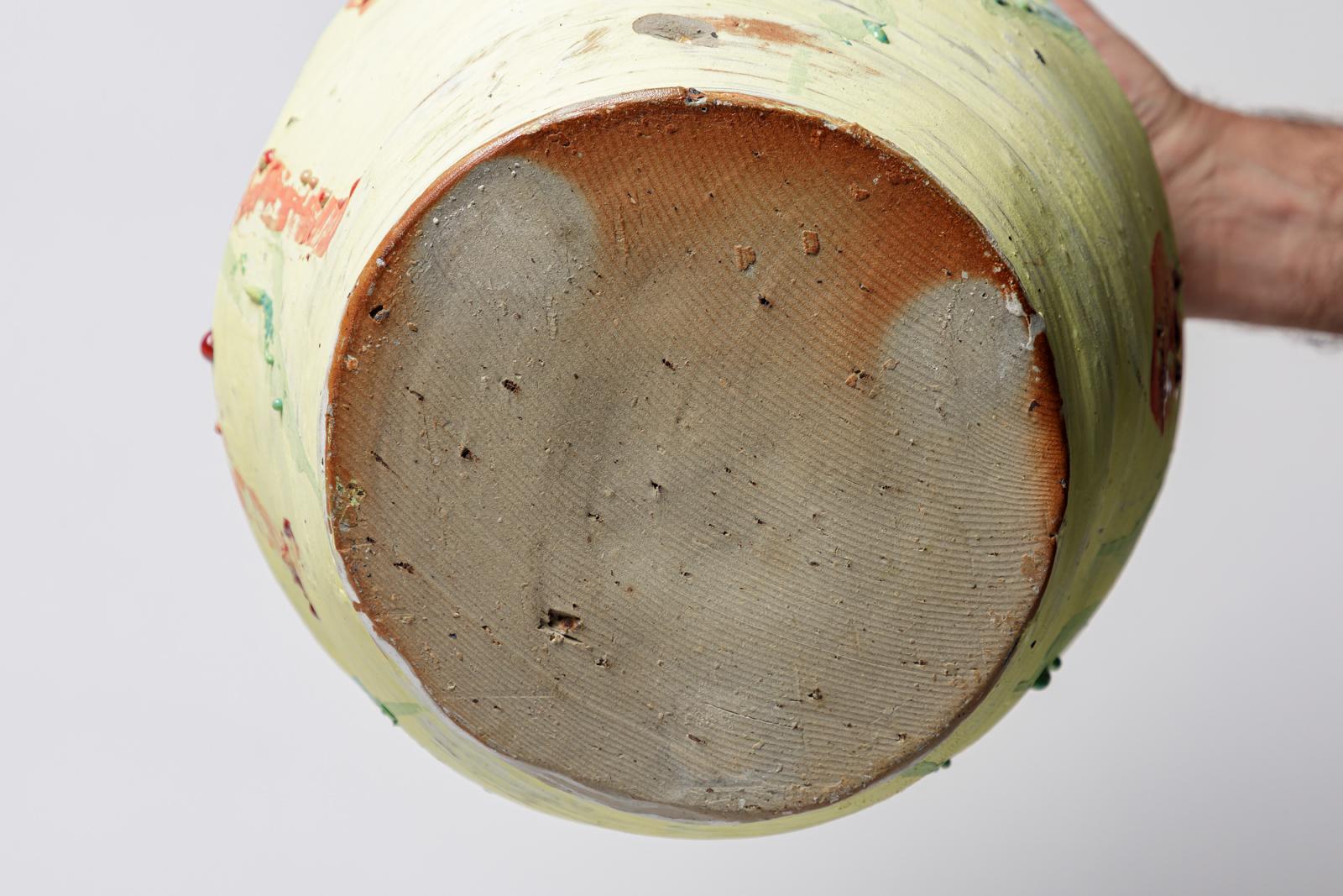 Contemporary Yellow glazed stoneware vase by Brigitte Pénicaud, circa 2015. For Sale