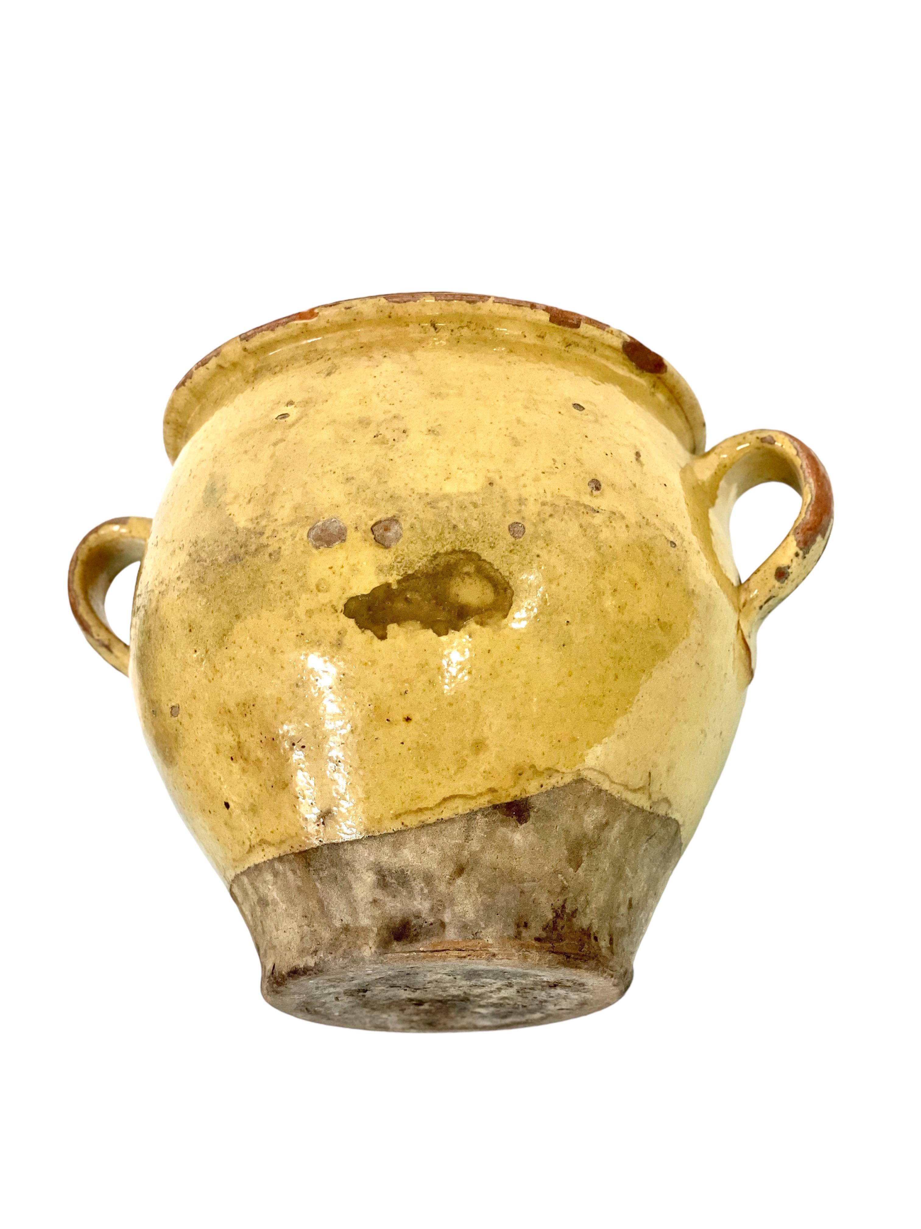 Glazed 19th C. French Yellow Terracotta Confit Pot  For Sale