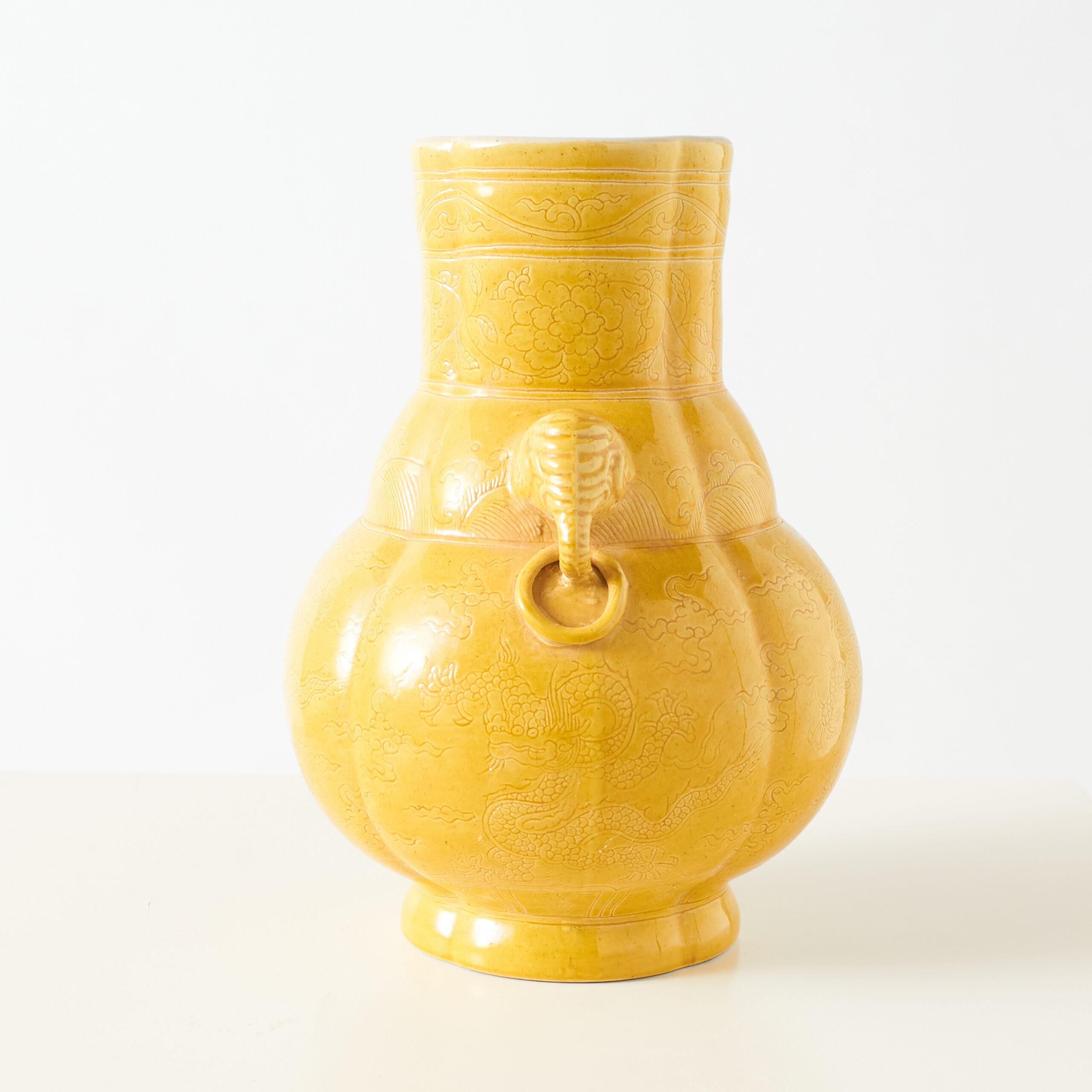 Chinese Yellow-Glazed Twin-Handled Vase For Sale