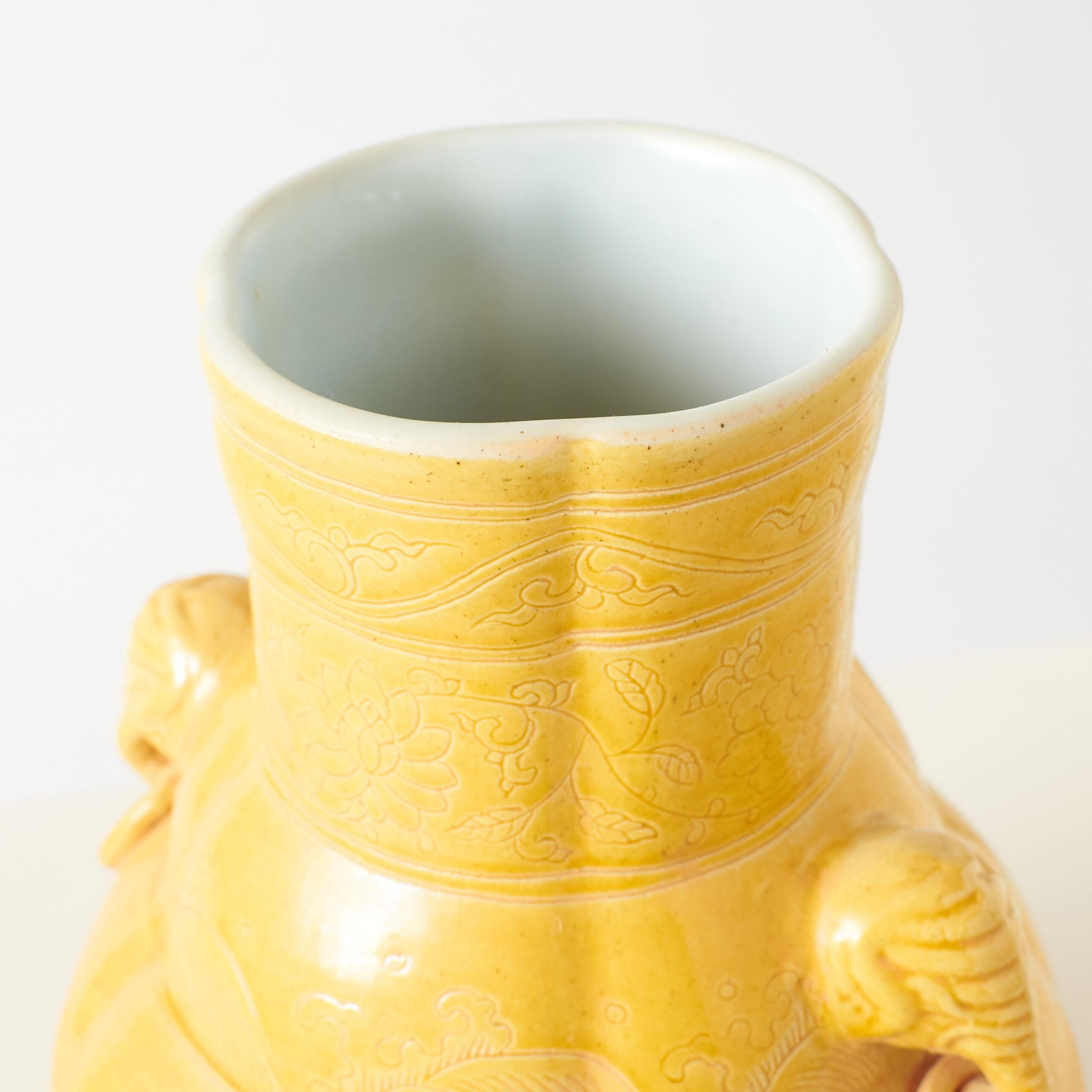Yellow-Glazed Twin-Handled Vase In Good Condition For Sale In San Francisco, CA