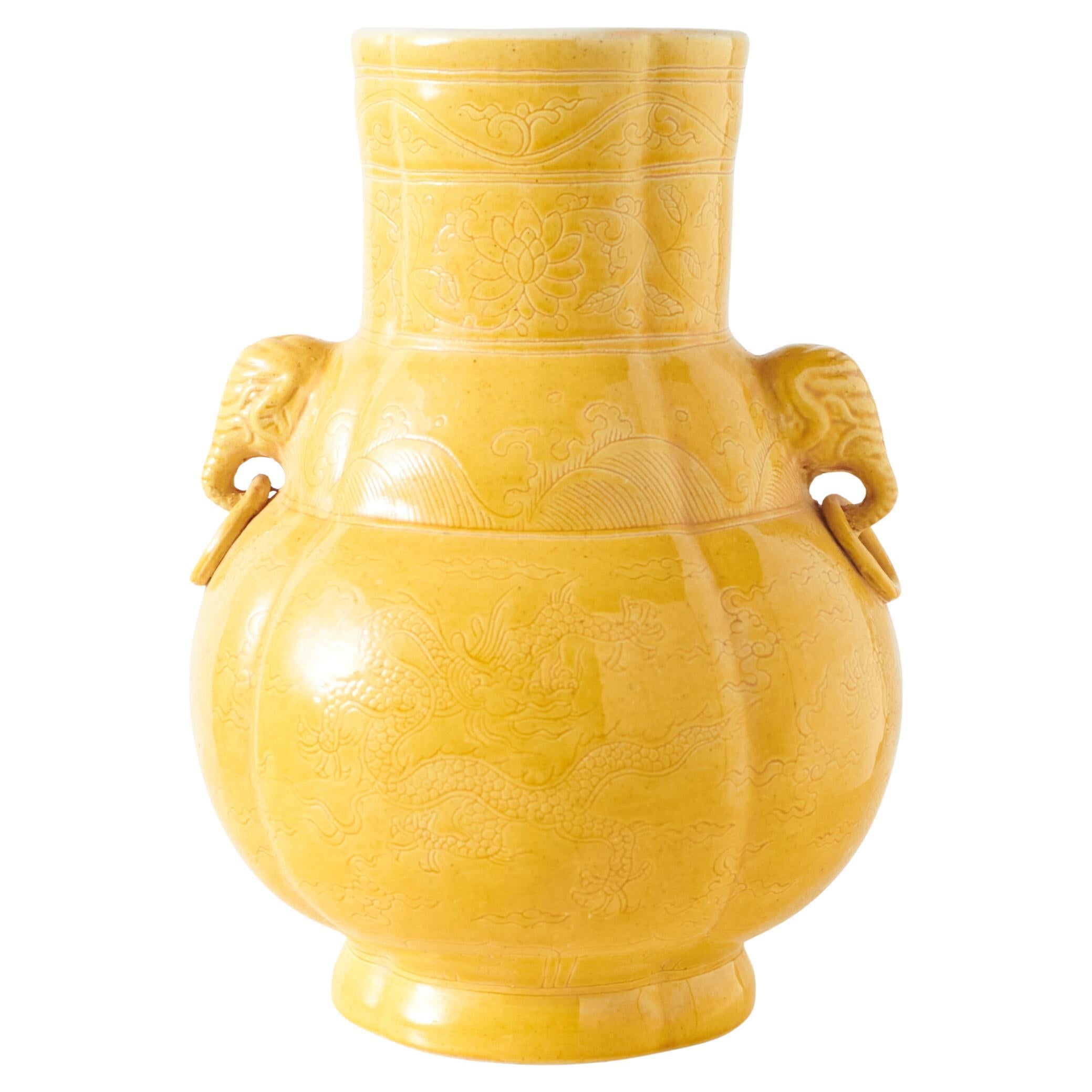 Yellow-Glazed Twin-Handled Vase For Sale