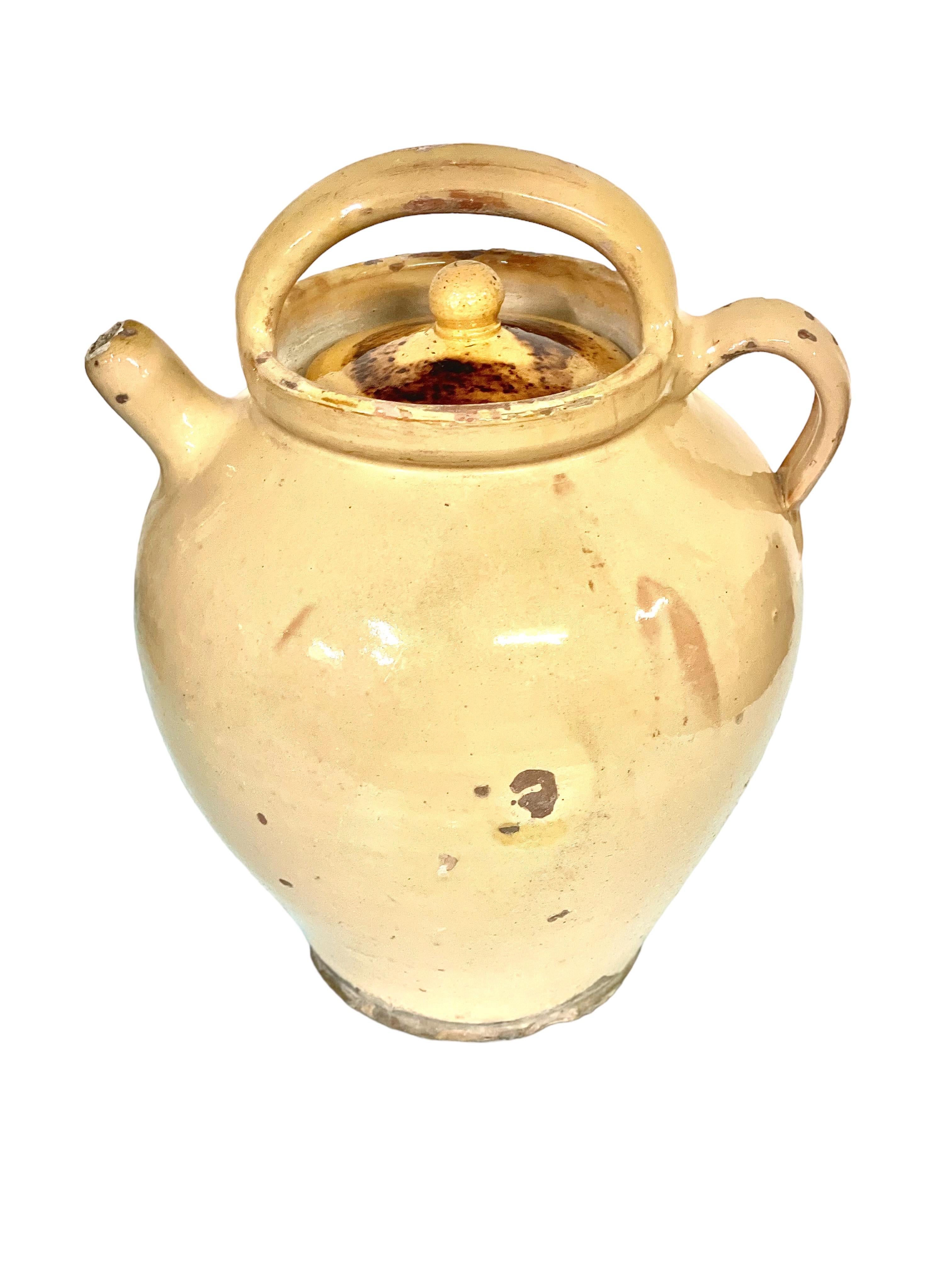 Country French Antique Tall Terracotta Water Jug or Cruche with Lid For Sale