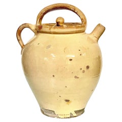 French Antique Tall Terracotta Water Jug or Cruche with Lid