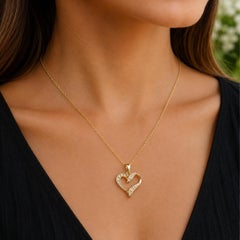 Yellow Gold 0.22ctw Channel Set Diamond Open Swirl Heart Pendant Necklace