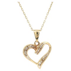 Yellow Gold 0.22ctw Channel Set Diamond Open Swirl Heart Pendant Necklace