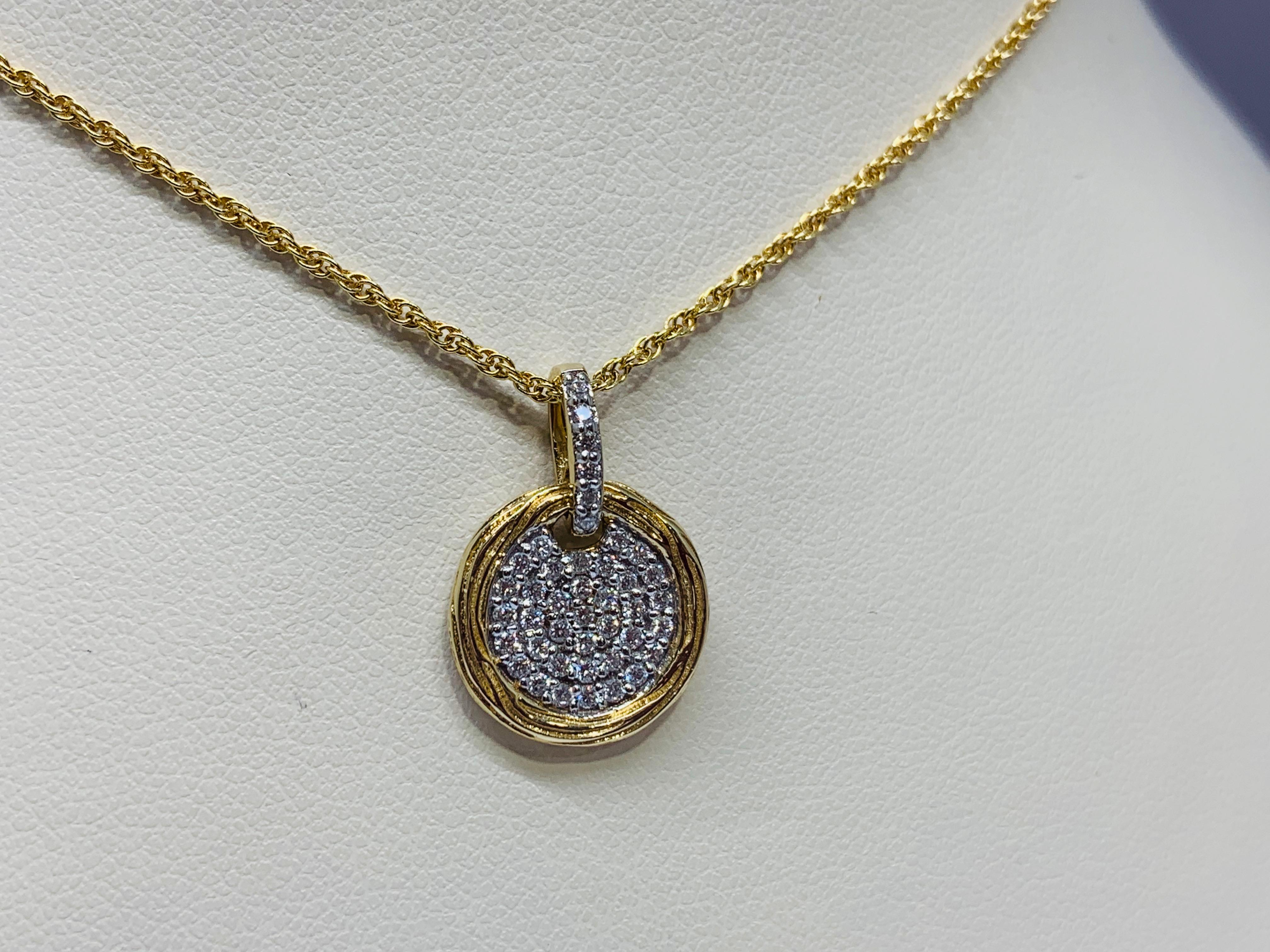 Art Deco Yellow Gold 0.25 Carat Round Diamond Pendant Necklace For Sale
