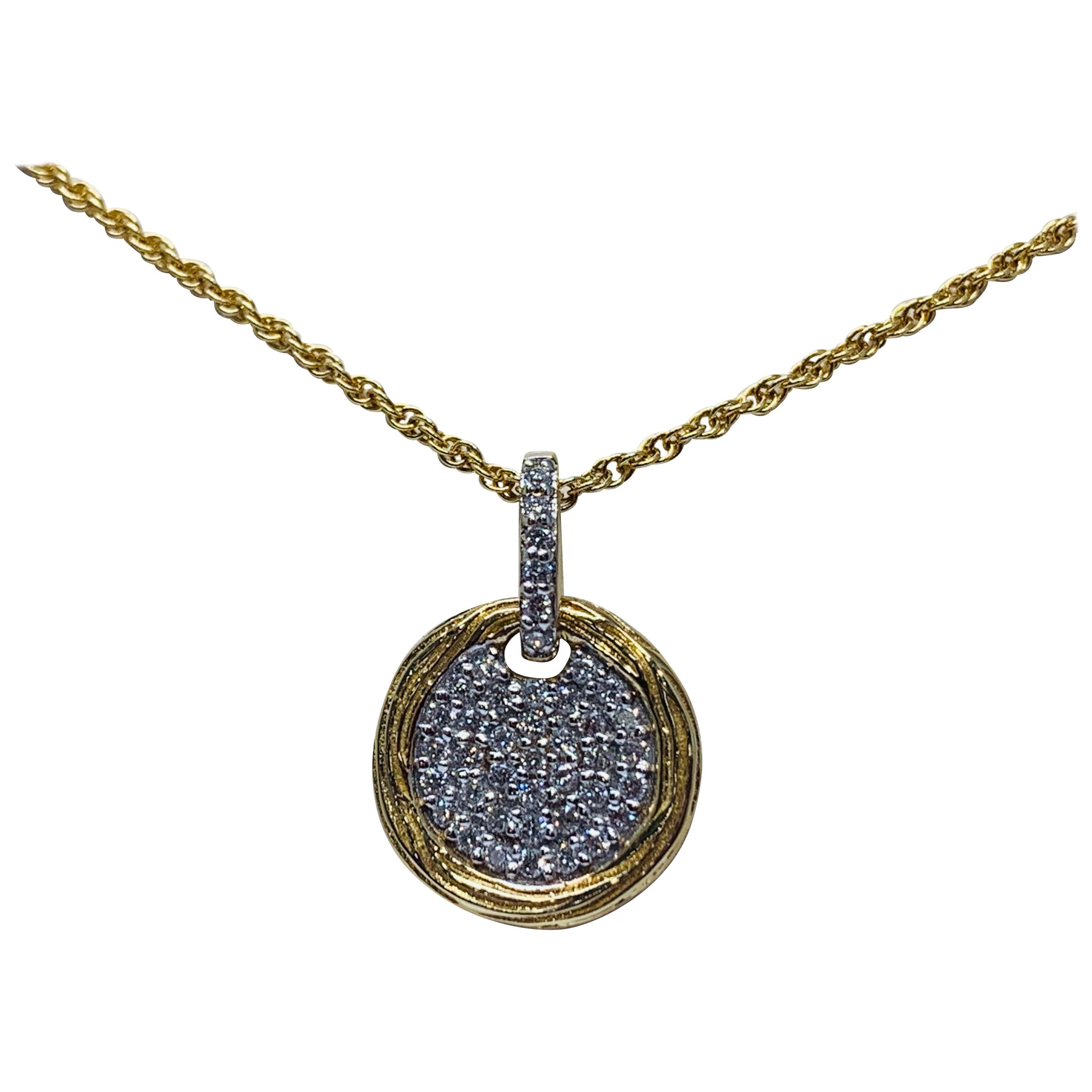 Yellow Gold 0.25 Carat Round Diamond Pendant Necklace For Sale