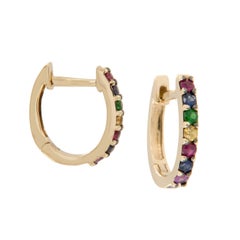 Yellow Gold 0.30 Cttw Rainbow Gemstone Mini Hoop Earrings