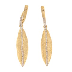 Yellow Gold 0.35 Cttw. Diamond Feather Dangle Earrings