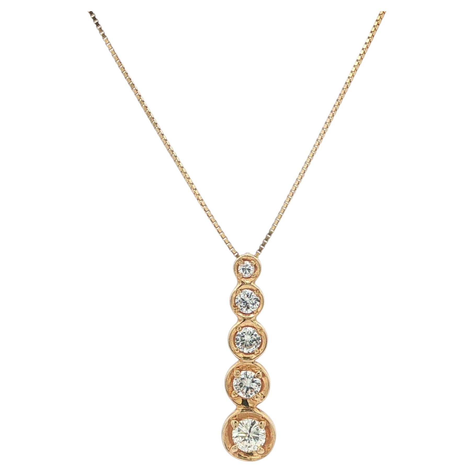 Yellow Gold 0.45ctw Diamond Graduated Bubble Drop Journey Pendant Necklace