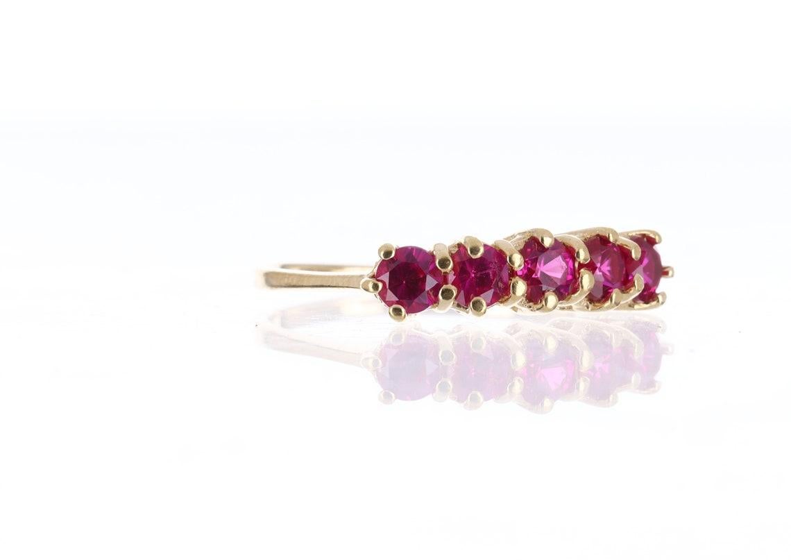 Modern Yellow Gold 0.75tcw AAA+ Rubellite Wedding Band, High Fashion Anniversary Ring For Sale