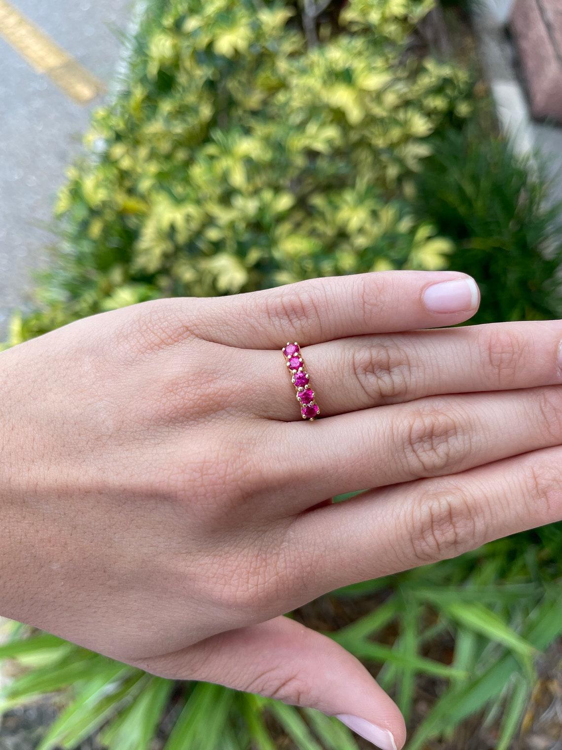 Yellow Gold 0.75tcw AAA+ Rubellite Wedding Band, High Fashion Anniversary Ring In New Condition For Sale In Jupiter, FL