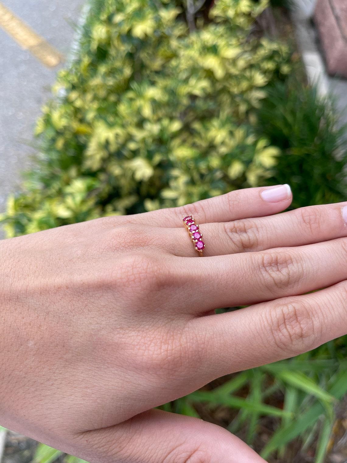 Women's Yellow Gold 0.75tcw AAA+ Rubellite Wedding Band, High Fashion Anniversary Ring For Sale