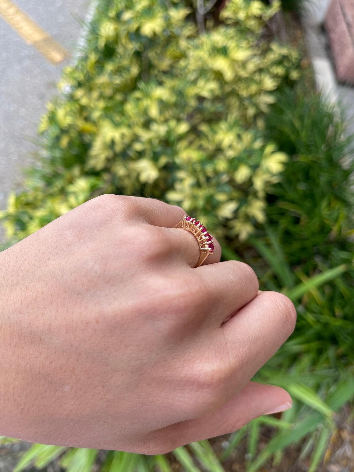 Yellow Gold 0.75tcw AAA+ Rubellite Wedding Band, High Fashion Anniversary Ring For Sale 1