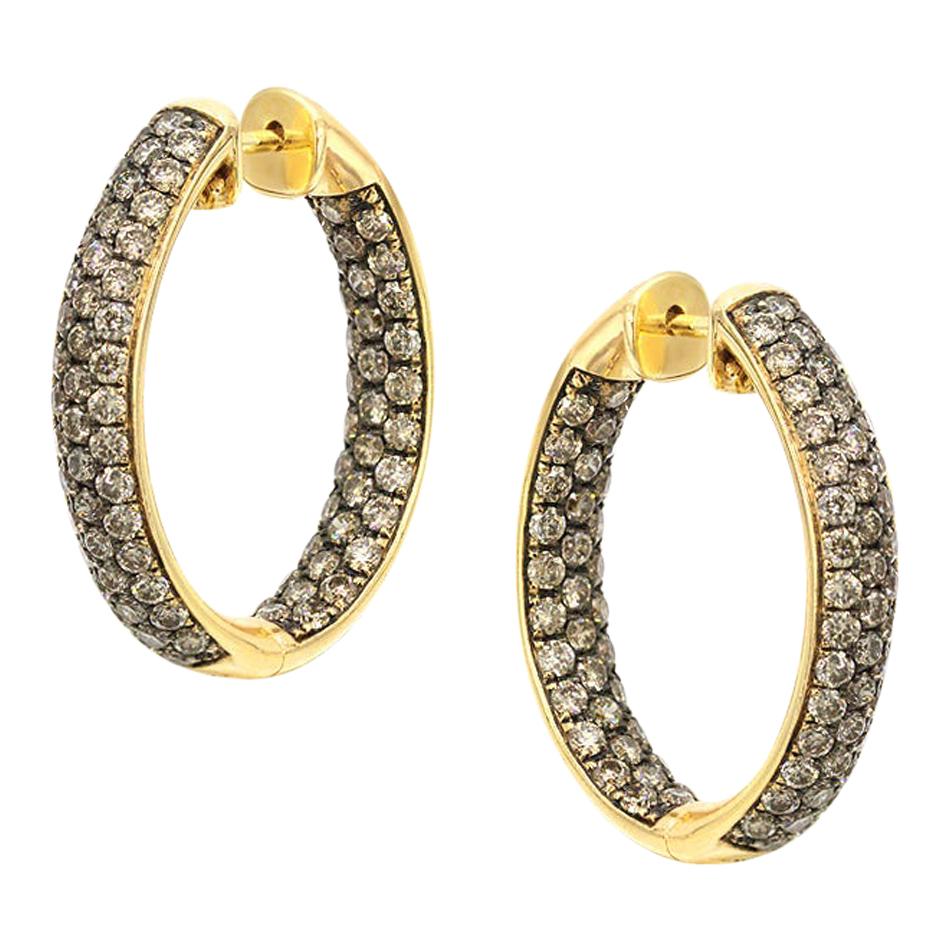 3.11 carat Champagne Diamond Medium Elegant 18 K Yellow Gold Hoop Earrings