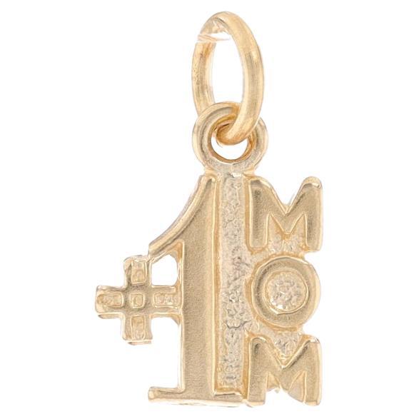 Yellow Gold #1 Mom Charm - 14k Family Love Mother's Gift Petite Pendant