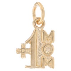 Yellow Gold #1 Mom Charm - 14k Family Love Mother's Gift Petite Pendant
