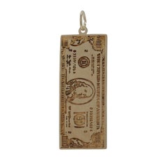 Yellow Gold 100 Dollar Bill Replica Charm - 14k US Currency Benjamin