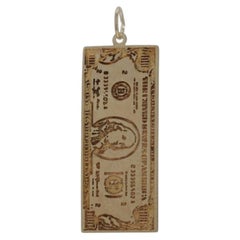 Yellow Gold 100 Dollar Bill Replica Charm - 14k US Currency Benjamin
