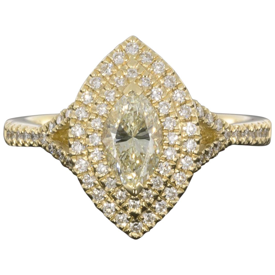 Yellow Gold 1.05 Carat Marquise Diamond Double Halo Engagement Ring