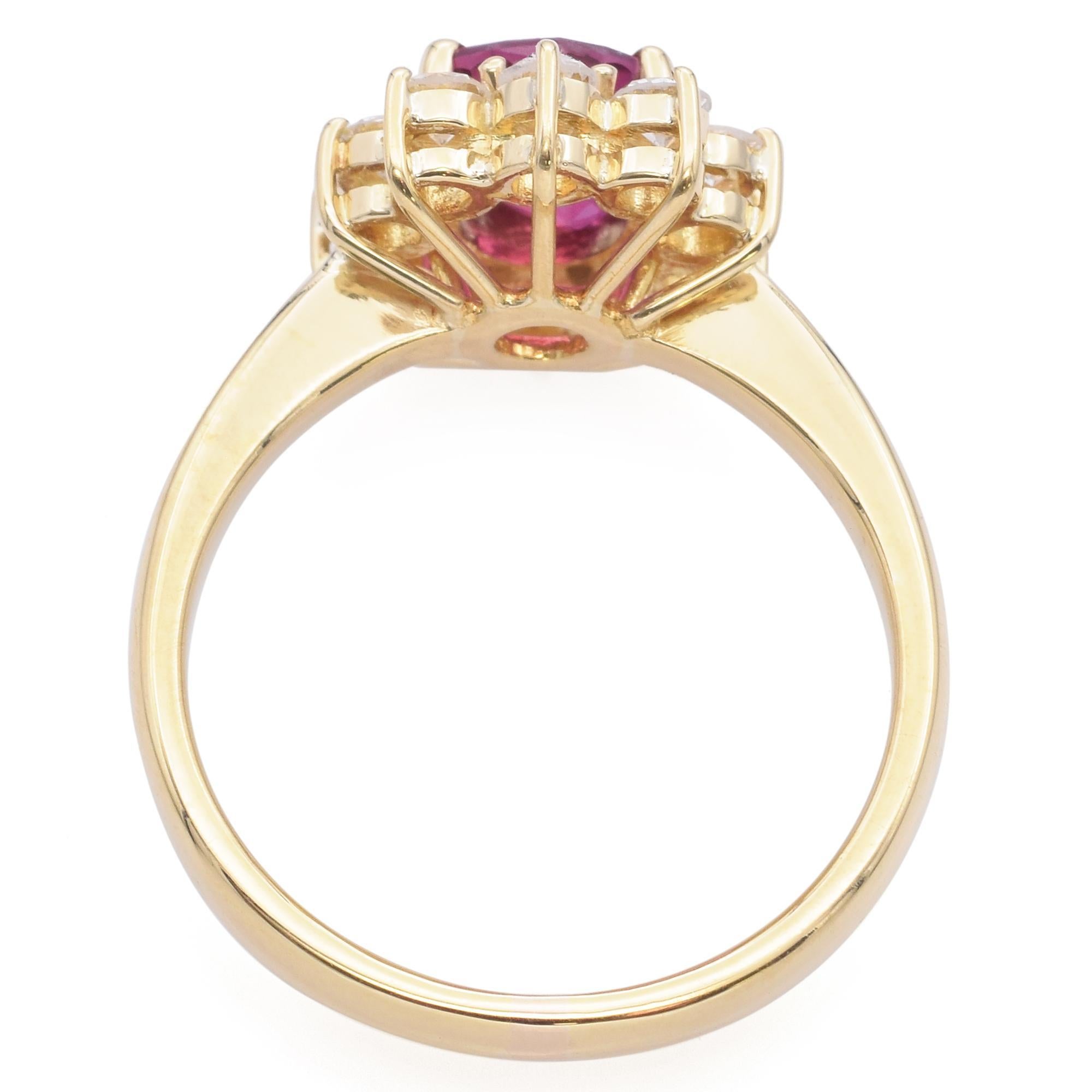 Yellow Gold 1.15ct Ruby Diamond Halo Ring GIA For Sale 1