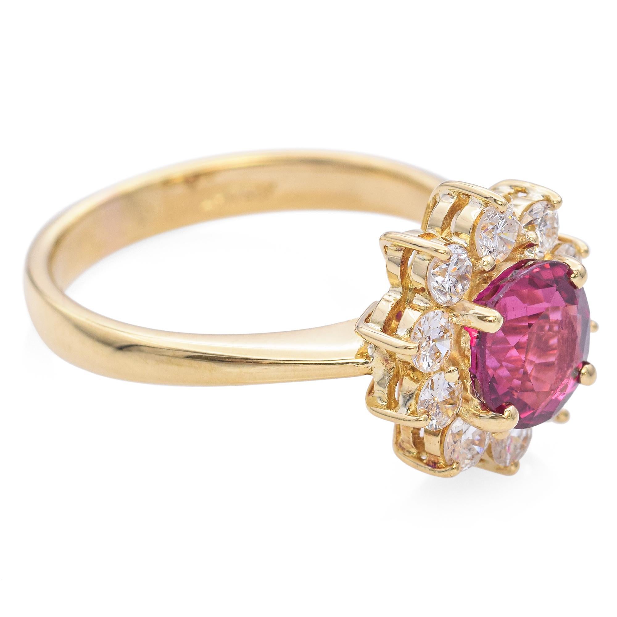 Yellow Gold 1.15ct Ruby Diamond Halo Ring GIA For Sale 2